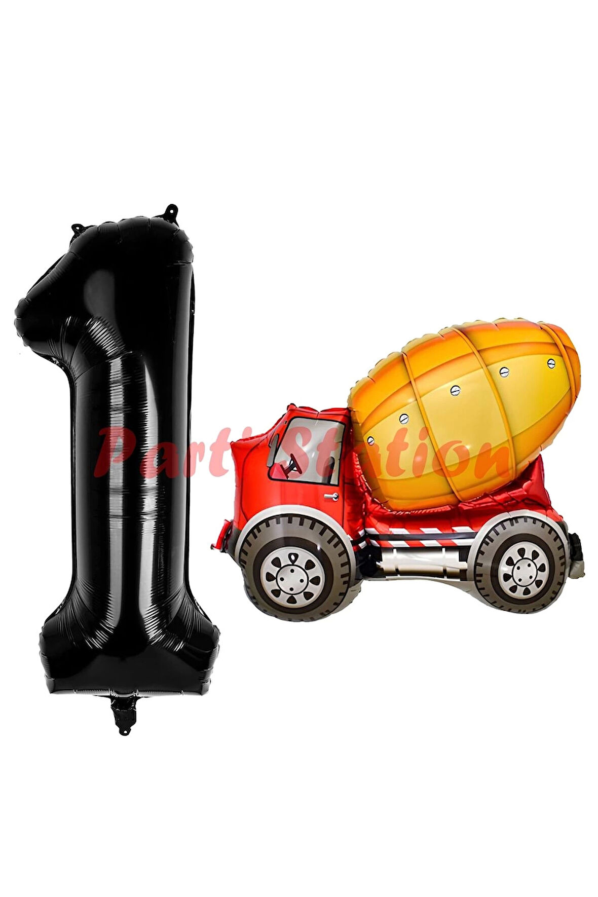 İnşaat Mikser Kamyonu Balon 2 Yaş Doğum Günü Balon Set İş Makineleri Konsept Ve Siyah Rakam Balon