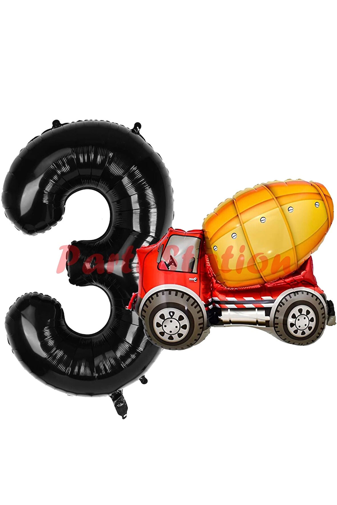 İnşaat Mikser Kamyonu Balon 2 Yaş Doğum Günü Balon Set İş Makineleri Konsept Ve Siyah Rakam Balon