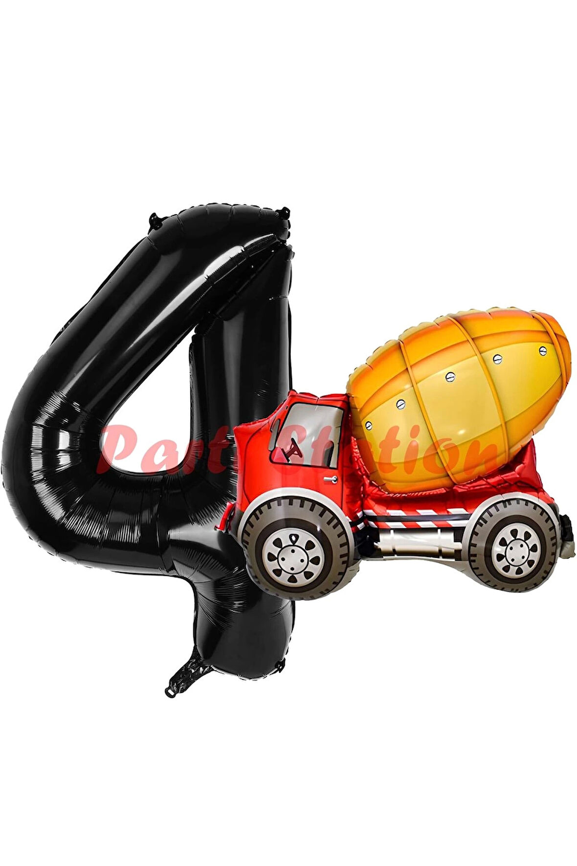 İnşaat Mikser Kamyonu Balon 2 Yaş Doğum Günü Balon Set İş Makineleri Konsept Ve Siyah Rakam Balon