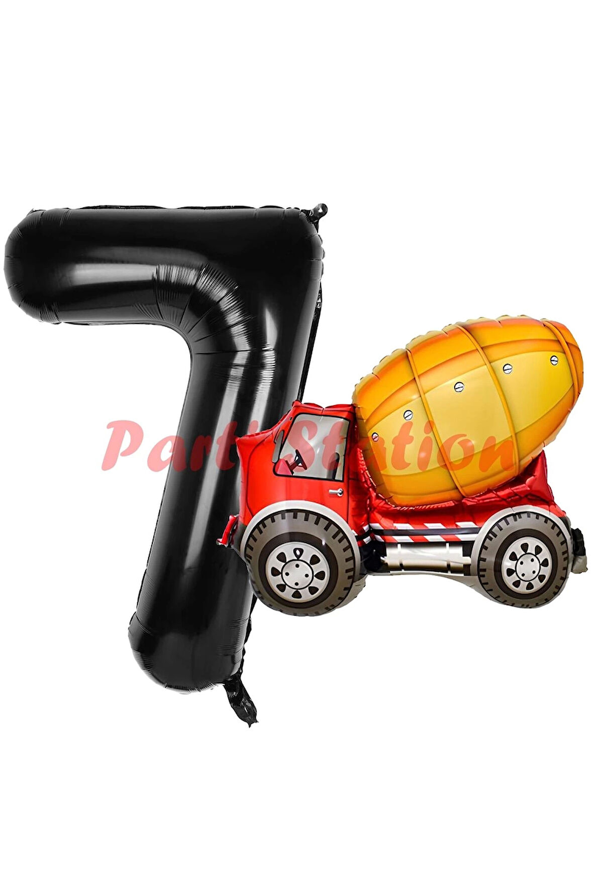 İnşaat Mikser Kamyonu Balon 2 Yaş Doğum Günü Balon Set İş Makineleri Konsept Ve Siyah Rakam Balon