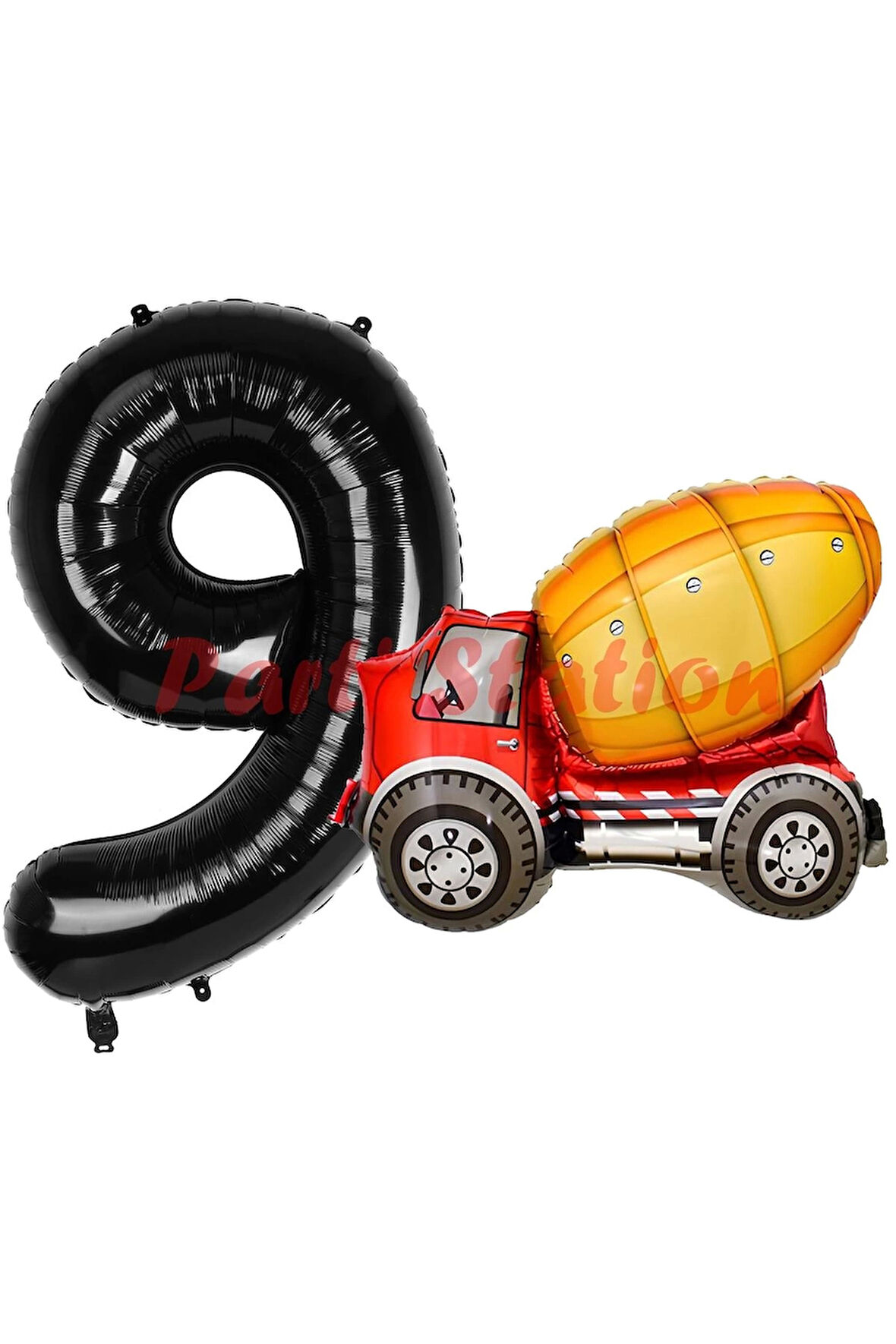 İnşaat Mikser Kamyonu Balon 2 Yaş Doğum Günü Balon Set İş Makineleri Konsept Ve Siyah Rakam Balon