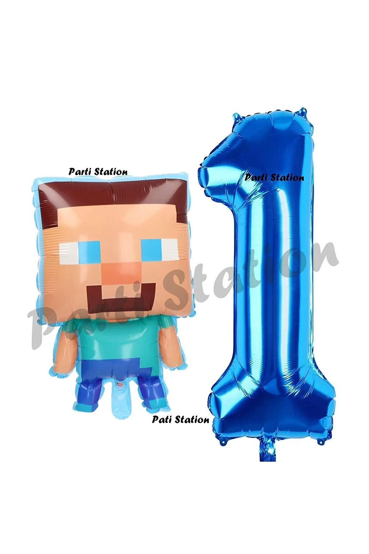 Minecraft Balon 1 Yaş Doğum Günü Set Minecraft Konsept Balon ve Lacivert Rakam Balon