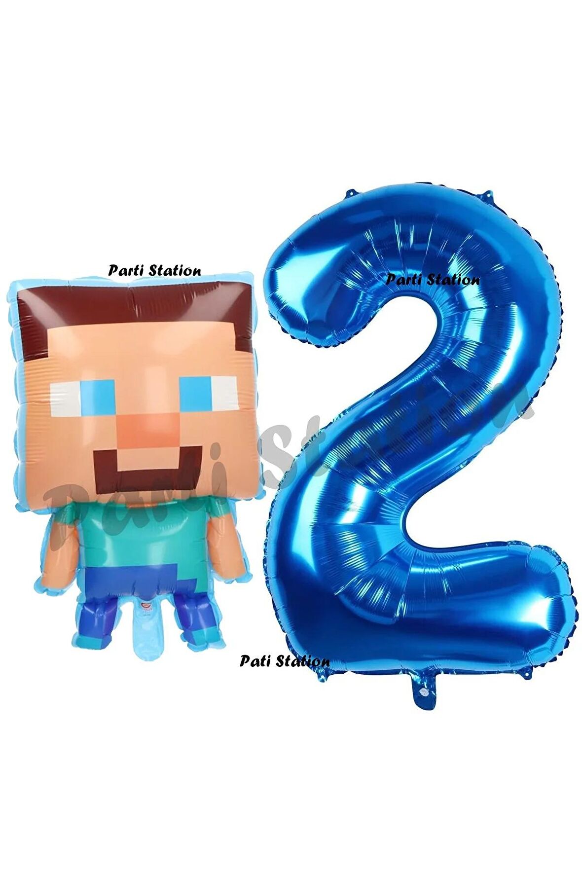 Minecraft Balon 2 Yaş Doğum Günü Set Minecraft Konsept Balon ve Lacivert Rakam Balon