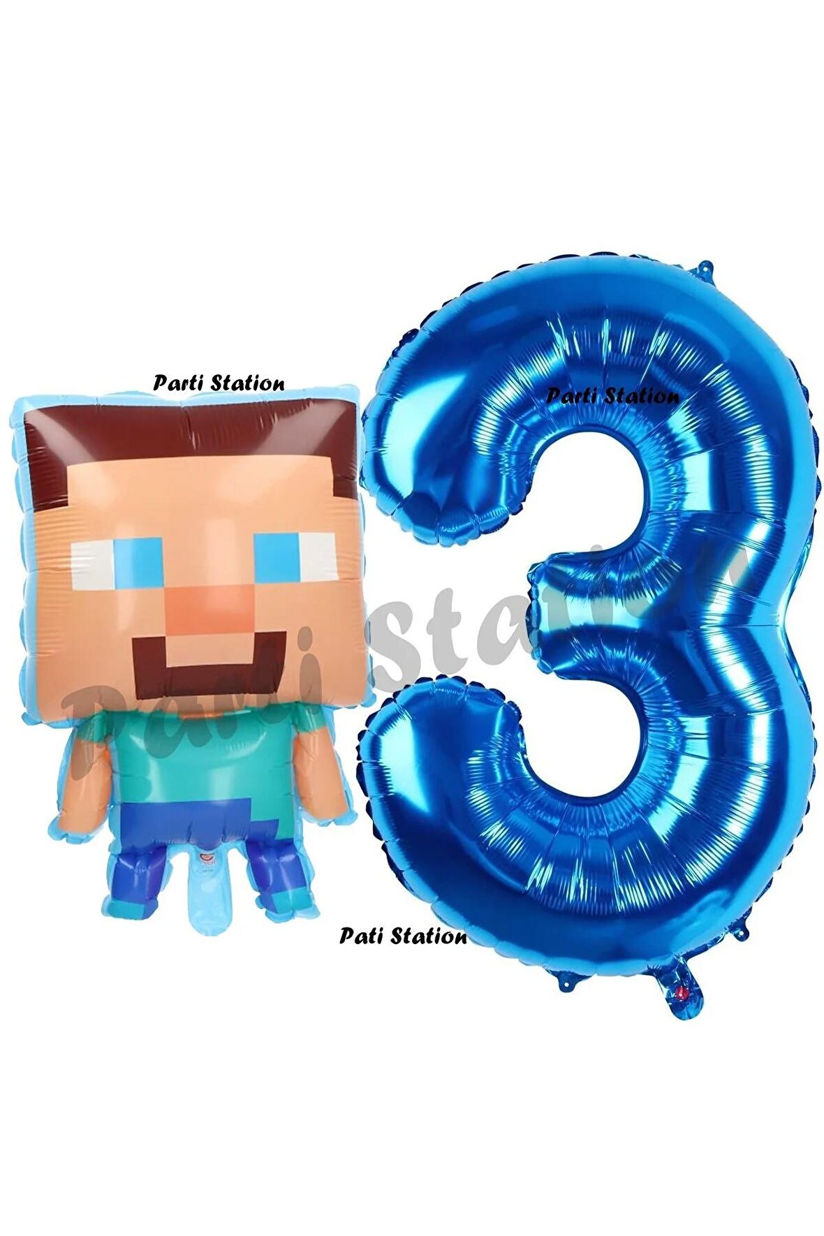 Minecraft Balon 3 Yaş Doğum Günü Set Minecraft Konsept Balon ve Lacivert Rakam Balon