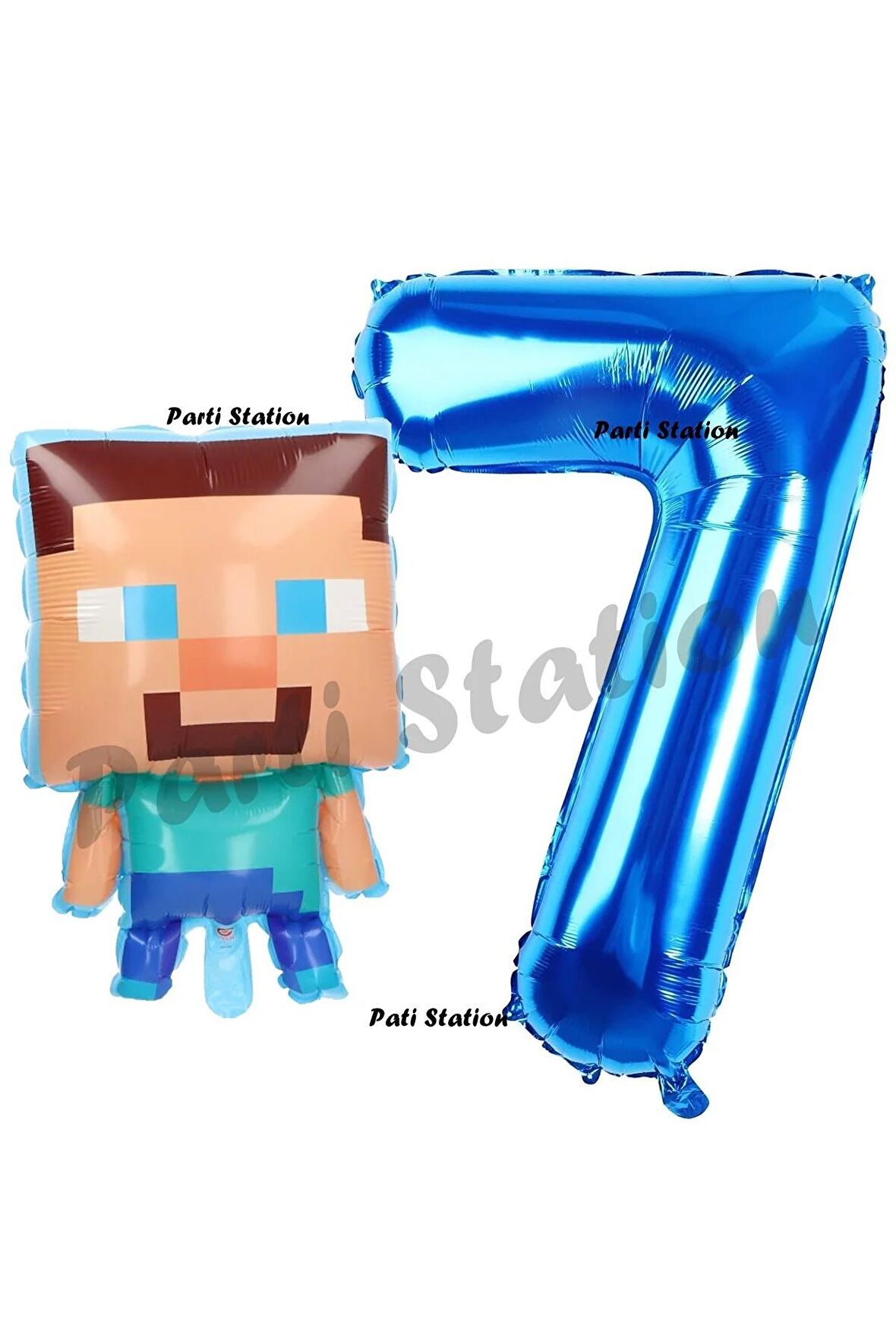 Minecraft Balon 7 Yaş Doğum Günü Set Minecraft Konsept Balon ve Lacivert Rakam Balon