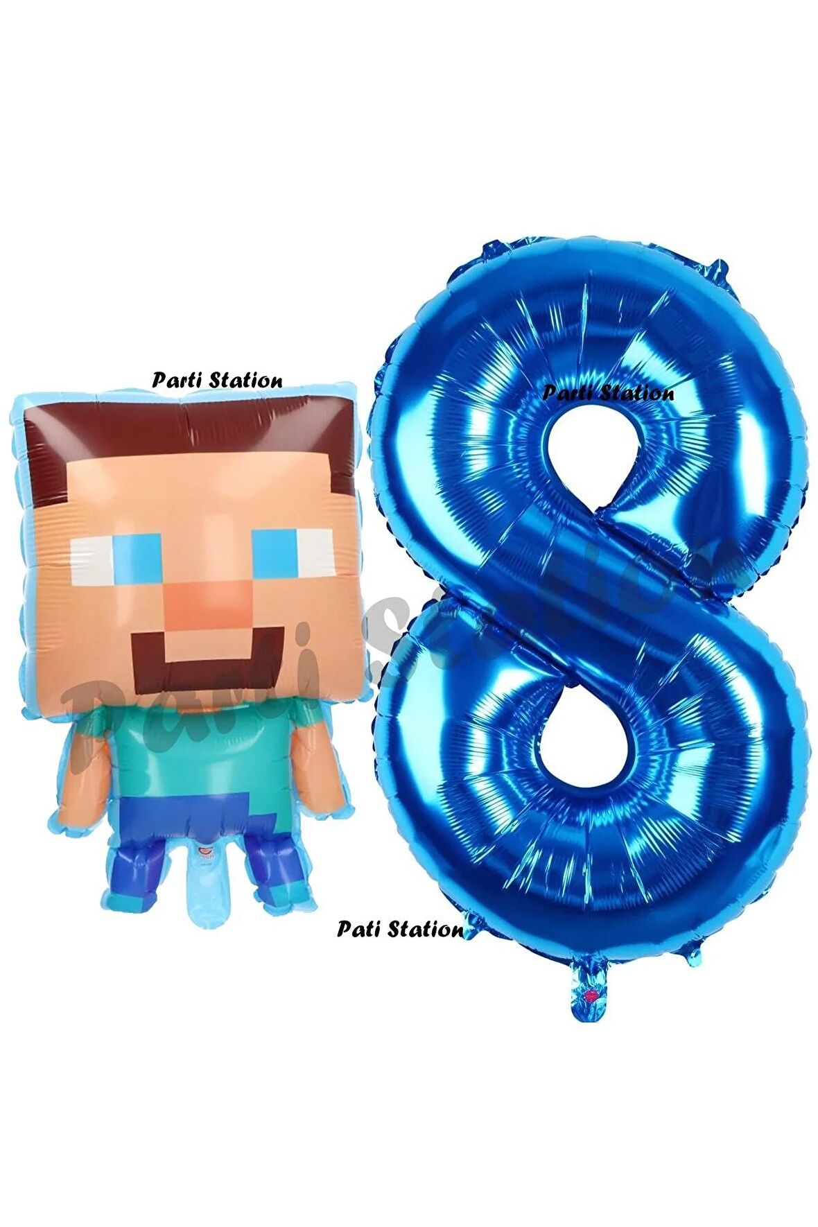 Minecraft Balon 8 Yaş Doğum Günü Set Minecraft Konsept Balon ve Lacivert Rakam Balon