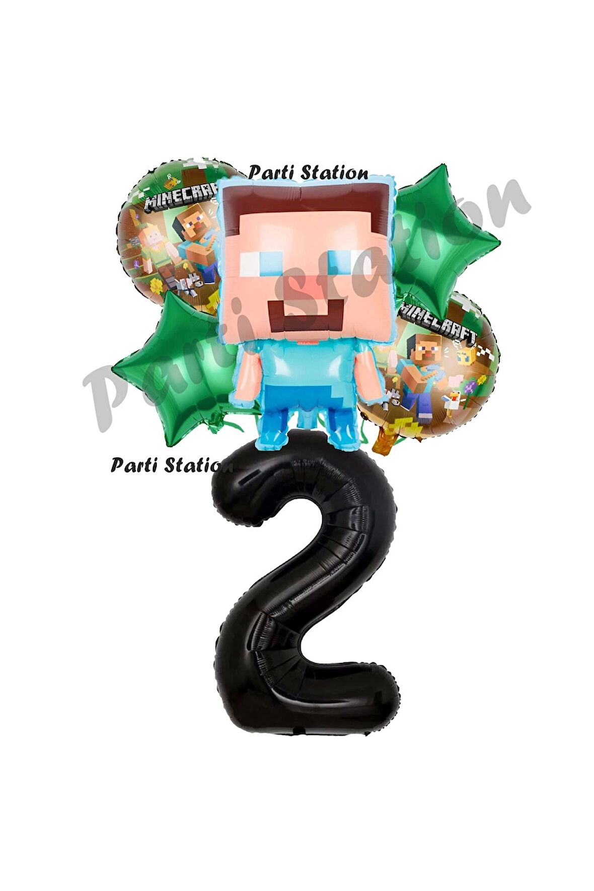 Minecraft Balon 9 Yaş Doğum Günü Set Minecraft Konsept Yıldız Balon ve Siyah Rakam Balon