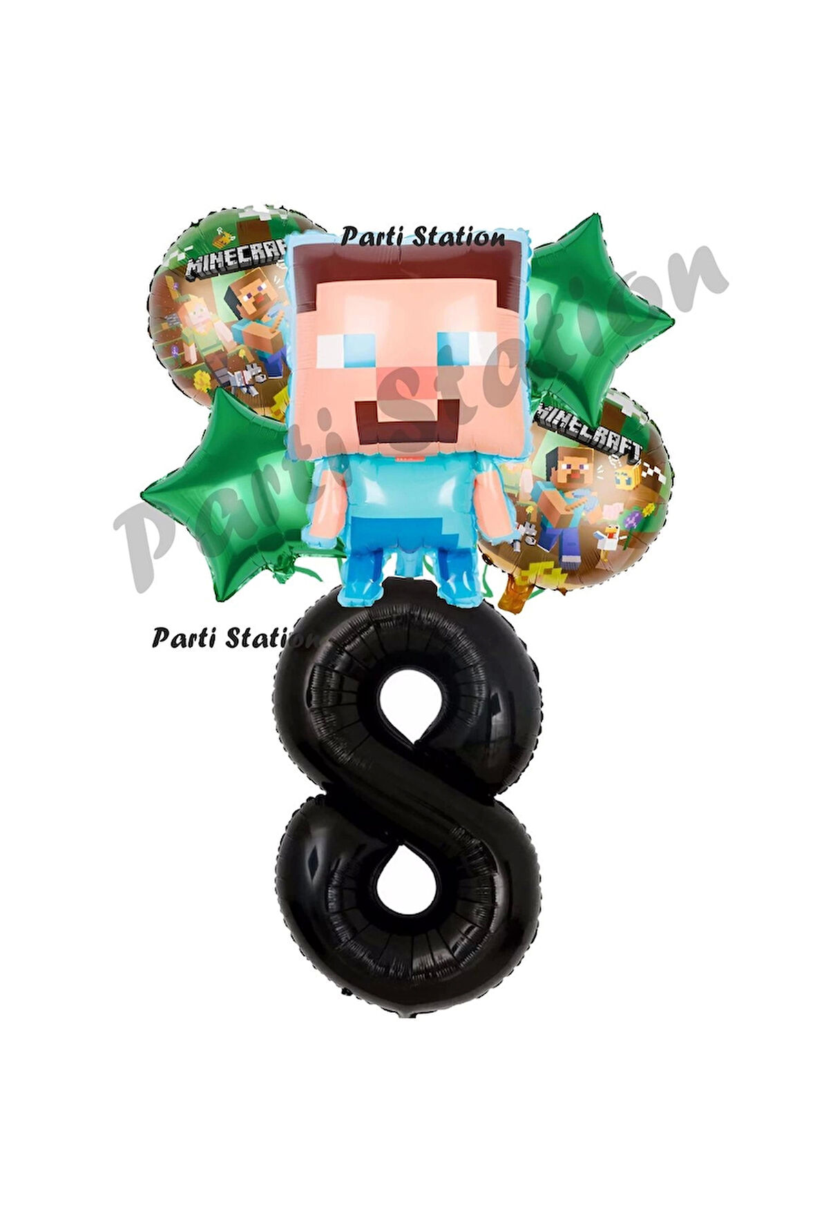 Minecraft Balon 9 Yaş Doğum Günü Set Minecraft Konsept Yıldız Balon ve Siyah Rakam Balon