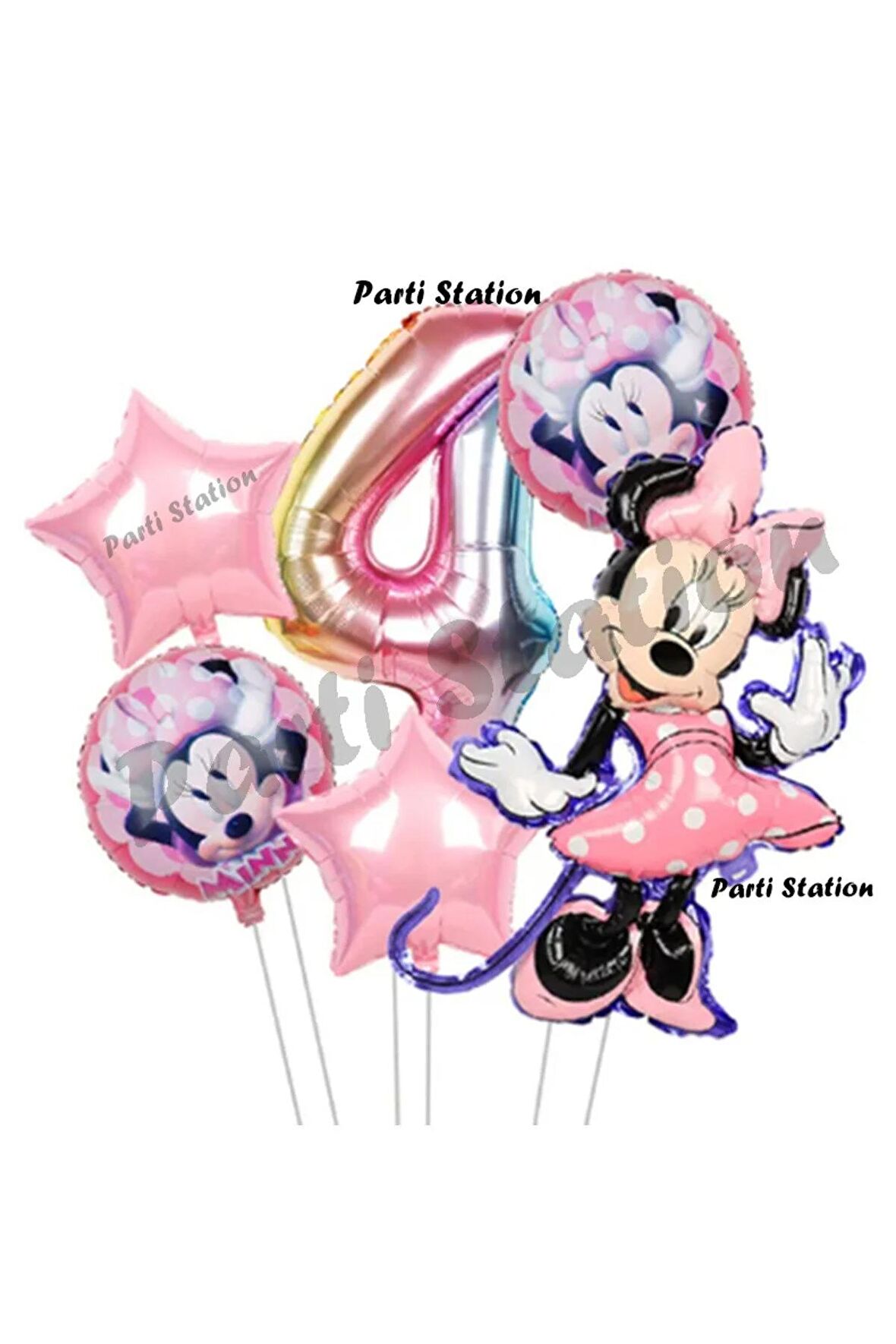 Minnie Mouse 4 Yaş Balon Set Minnie Mouse Doğum Günü Konsept Parti Balon Set