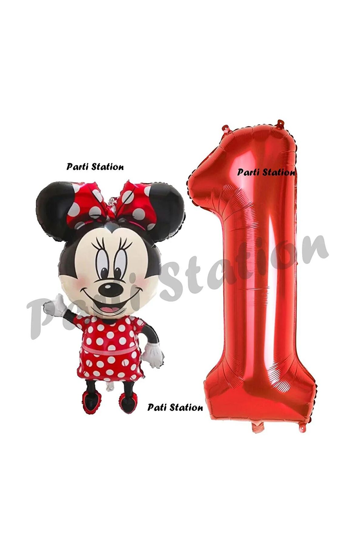 Minnie Mouse 1 Yaş Doğum Günü Set Minnie Mouse Konsept Balon ve Kırmızı Rakam Balon Set