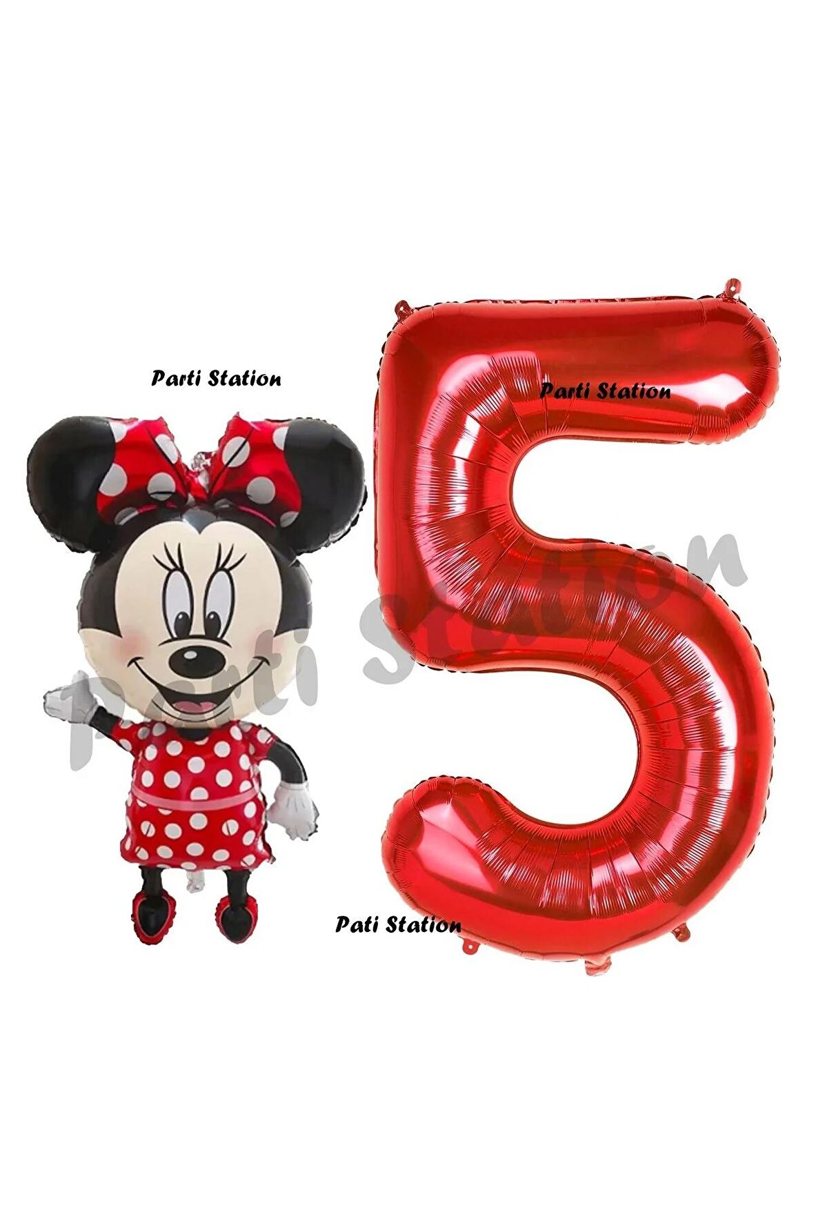 Minnie Mouse 5 Yaş Doğum Günü Set Minnie Mouse Konsept Balon ve Kırmızı Rakam Balon Set