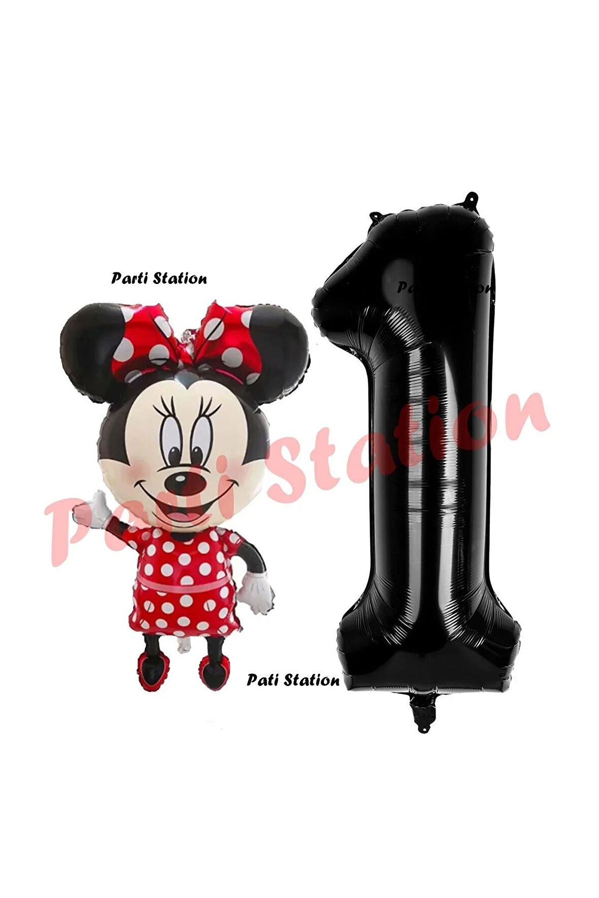 Minnie Mouse 1 Yaş Doğum Günü Set Minnie Mouse Konsept Balon ve Siyah Rakam Balon Set