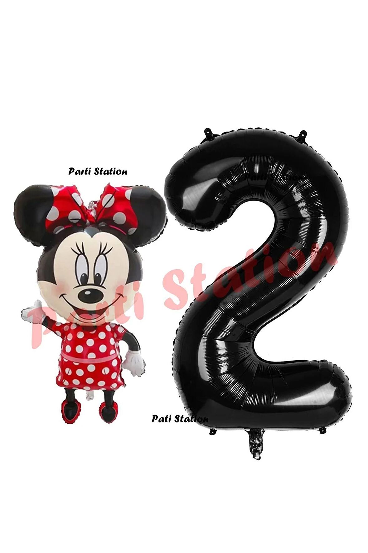 Minnie Mouse 1 Yaş Doğum Günü Set Minnie Mouse Konsept Balon ve Siyah Rakam Balon Set