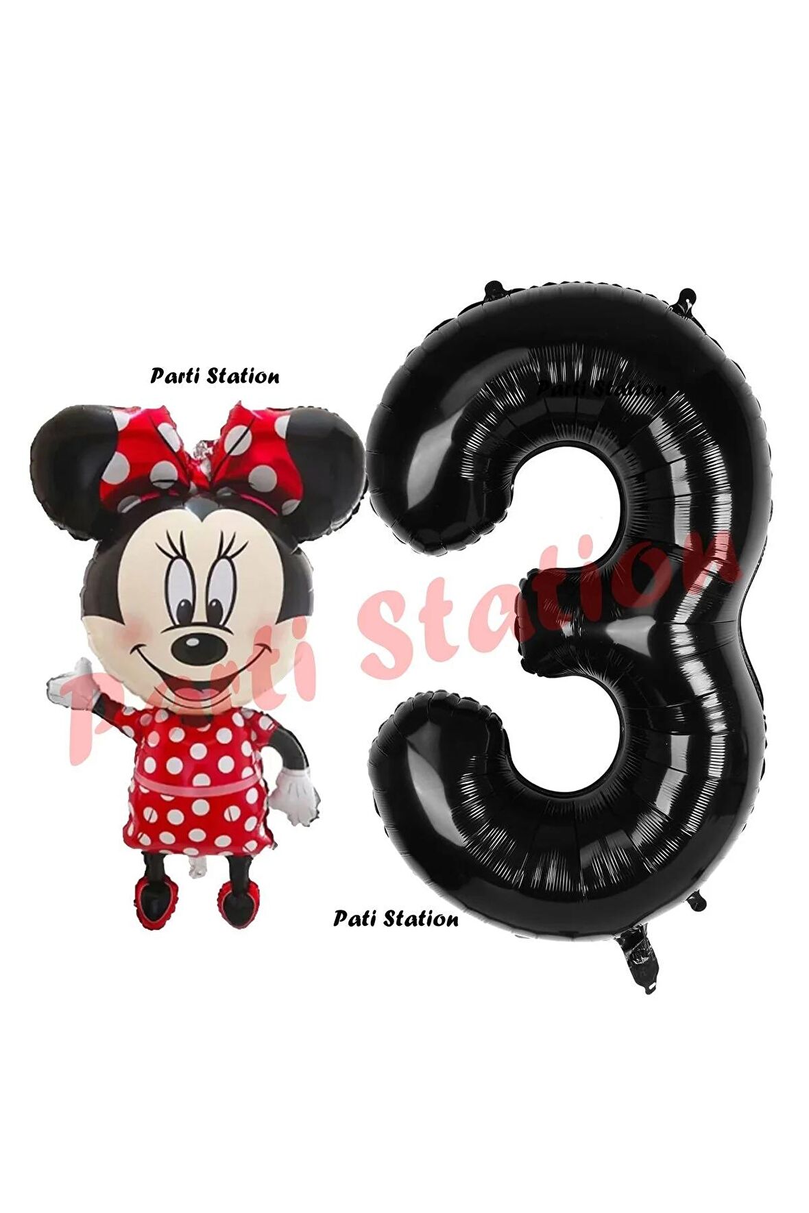 Minnie Mouse 1 Yaş Doğum Günü Set Minnie Mouse Konsept Balon ve Siyah Rakam Balon Set