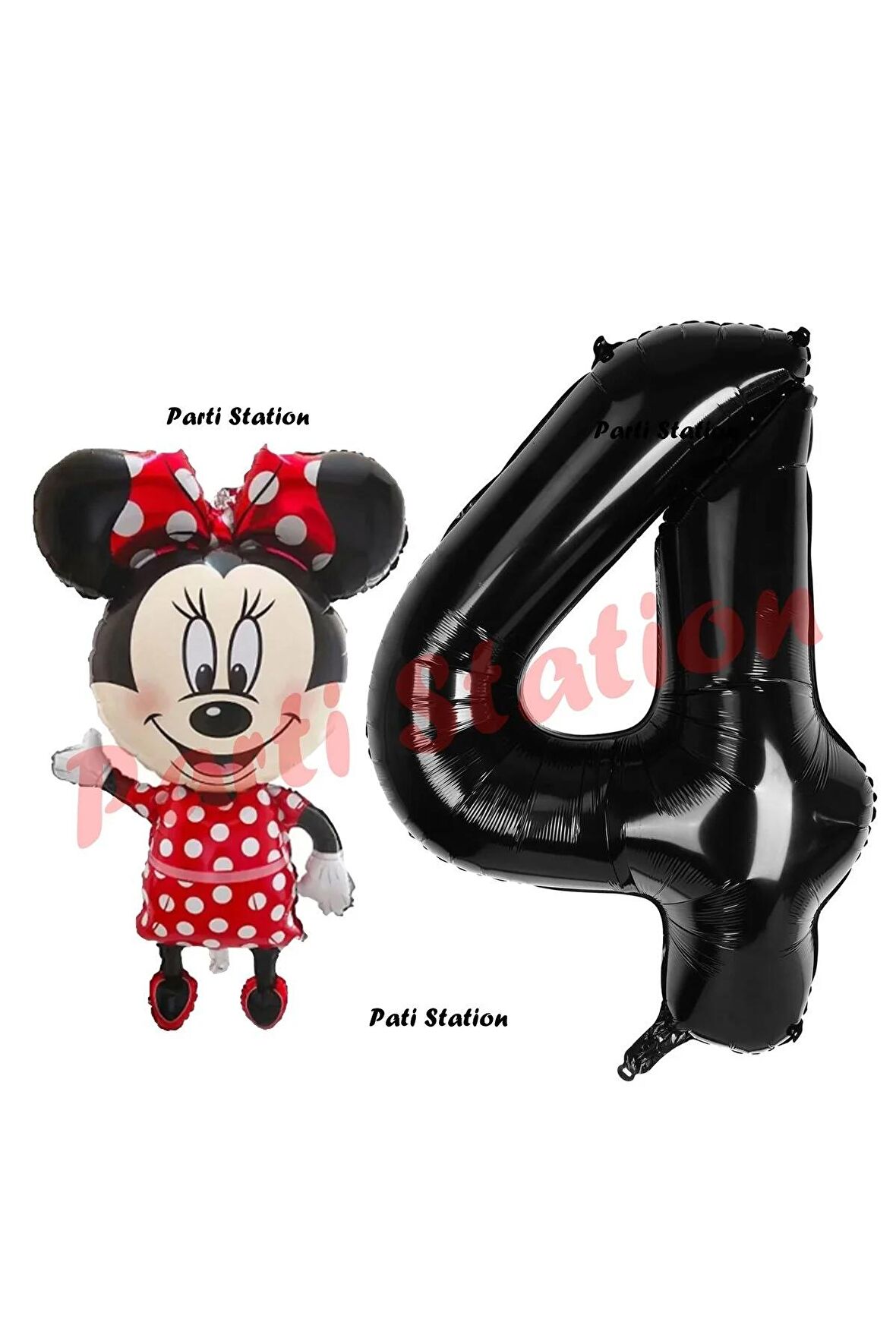 Minnie Mouse 4 Yaş Doğum Günü Set Minnie Mouse Konsept Balon Ve Siyah Rakam Balon Set