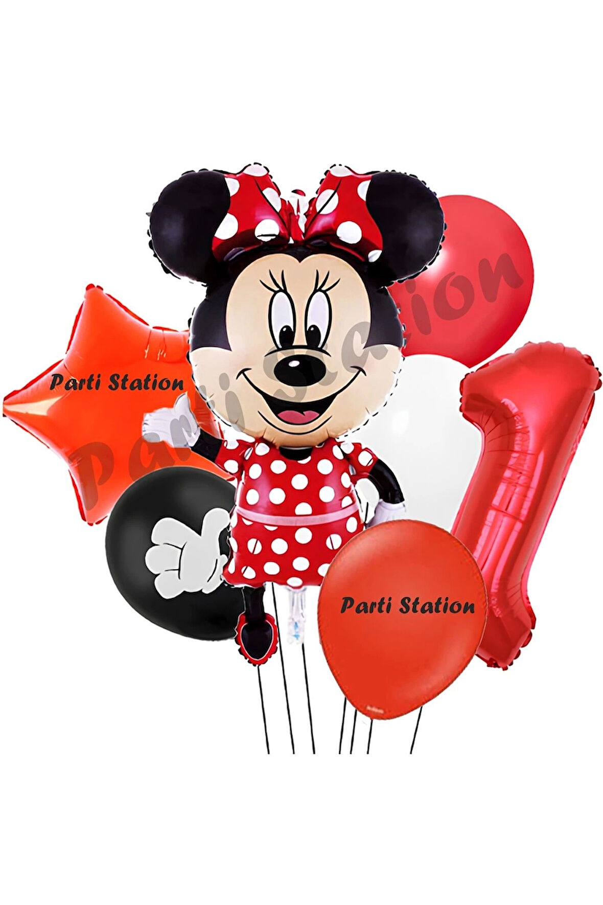 Minnie Mouse 4 Yaş Doğum Günü Set Minnie Mouse Konsept Balon ve Kırmızı Rakam Balon