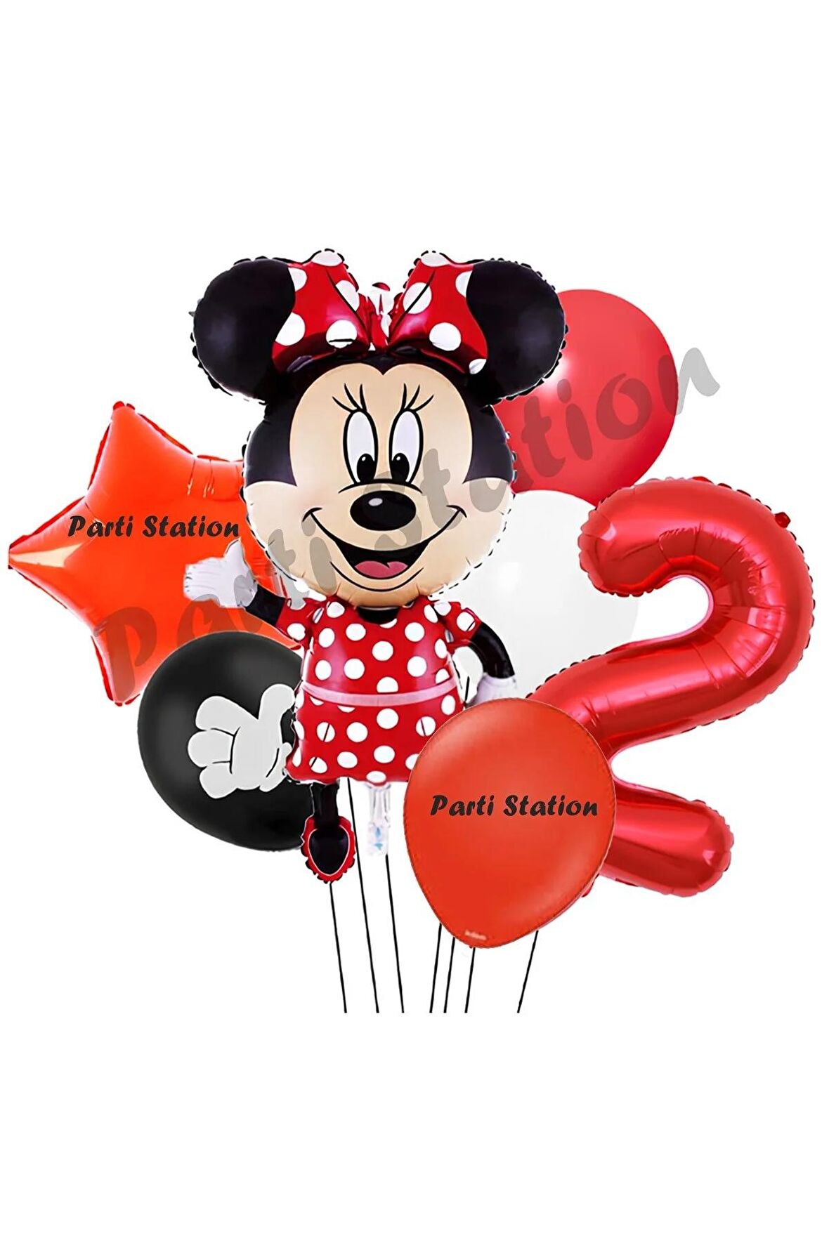 Minnie Mouse 2 Yaş Doğum Günü Set Minnie Mouse Konsept Balon ve Kırmızı Rakam Balon