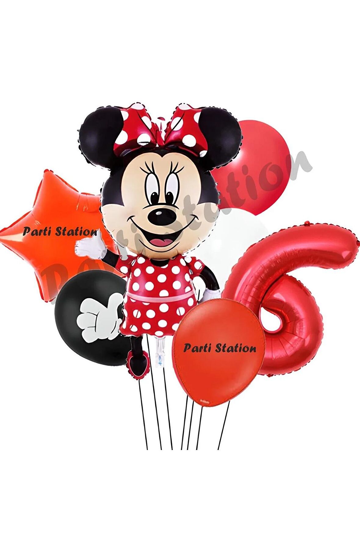 Minnie Mouse 6 Yaş Doğum Günü Set Minnie Mouse Konsept Balon ve Kırmızı Rakam Balon