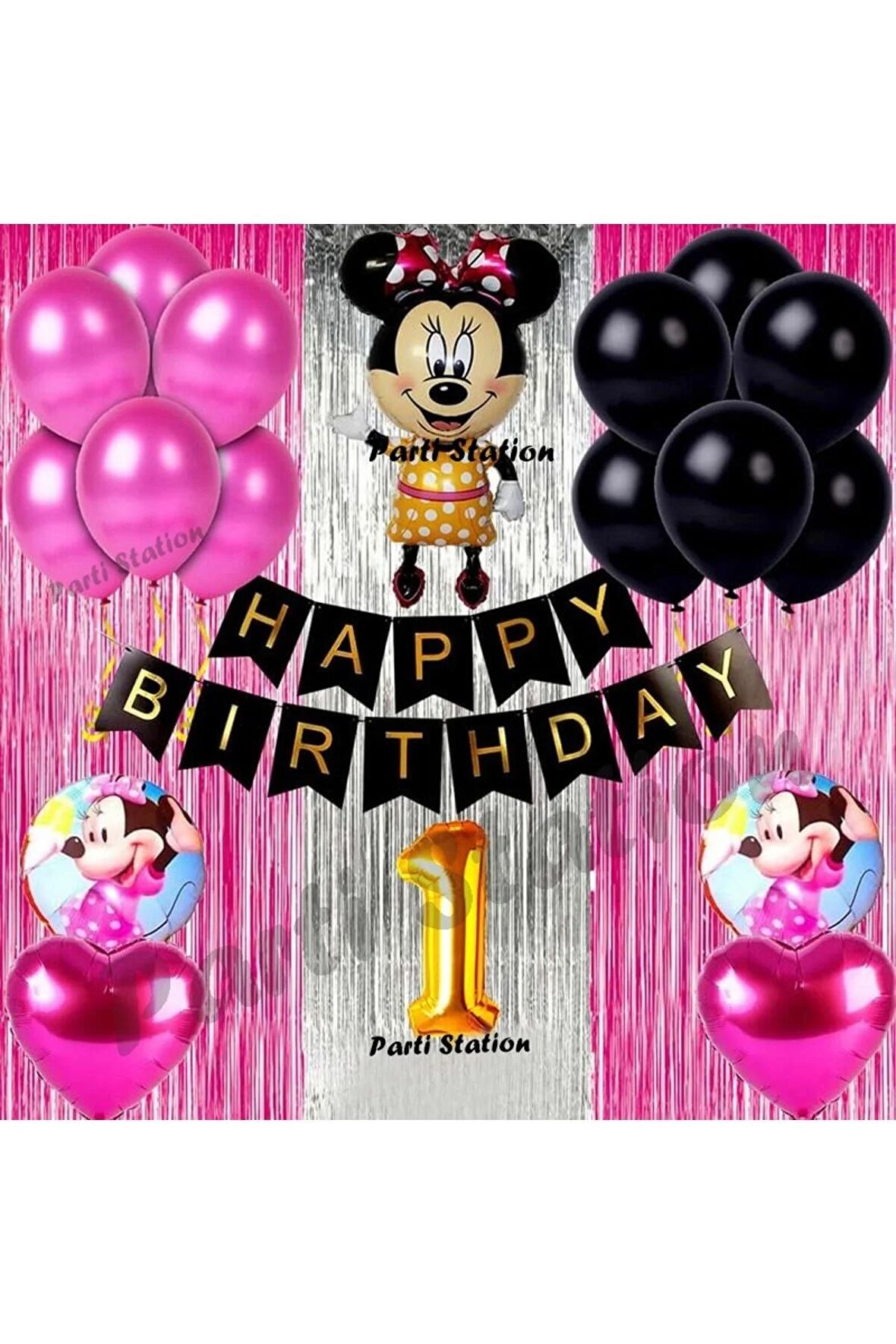 Minnie Mouse Konsept Doğum Günü Balon Set 1 Yaş Minnie Mouse Tema Parti Balon Set