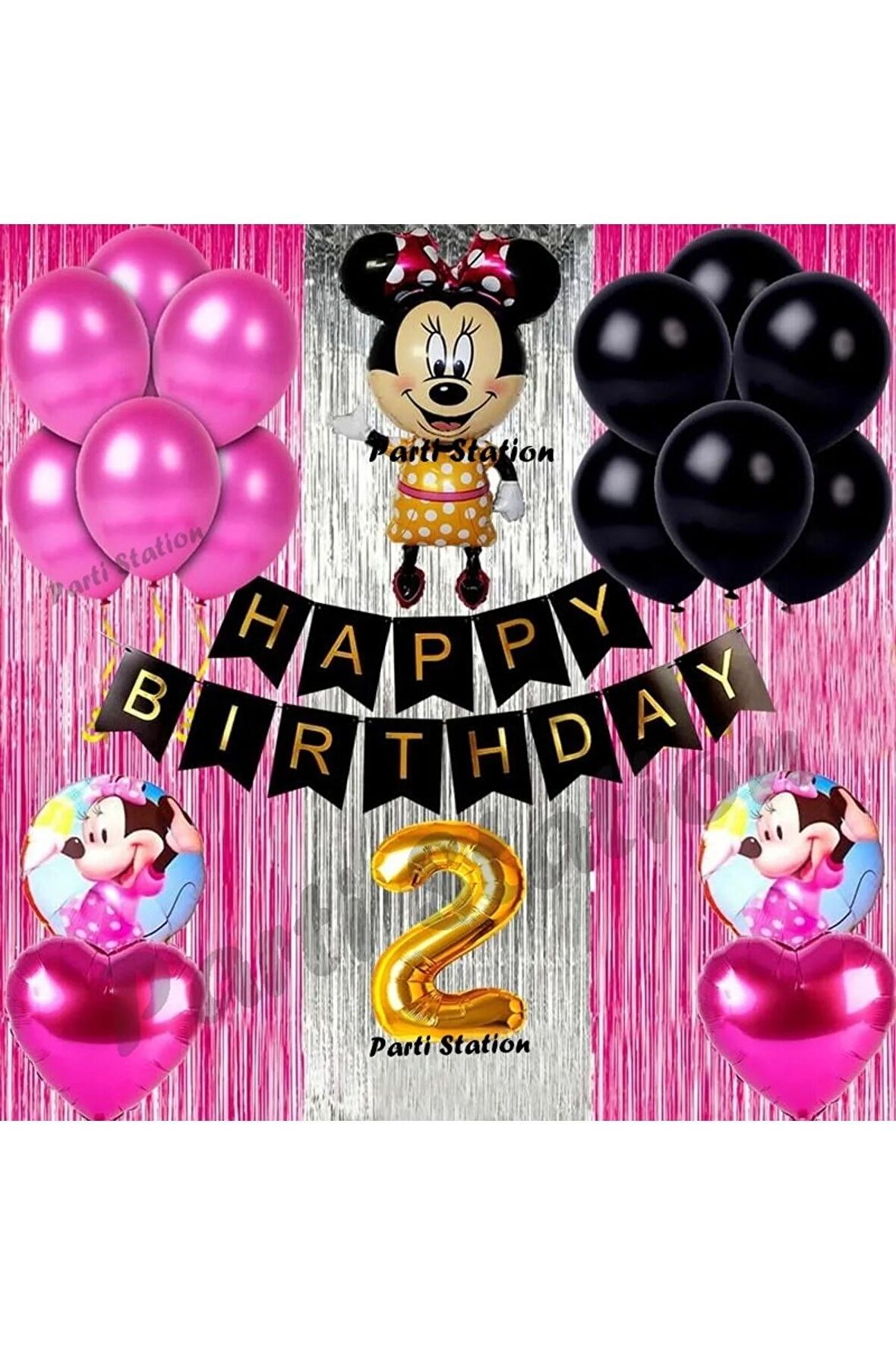 Minnie Mouse Konsept Doğum Günü Balon Set 2 Yaş Minnie Mouse Tema Parti Balon Set