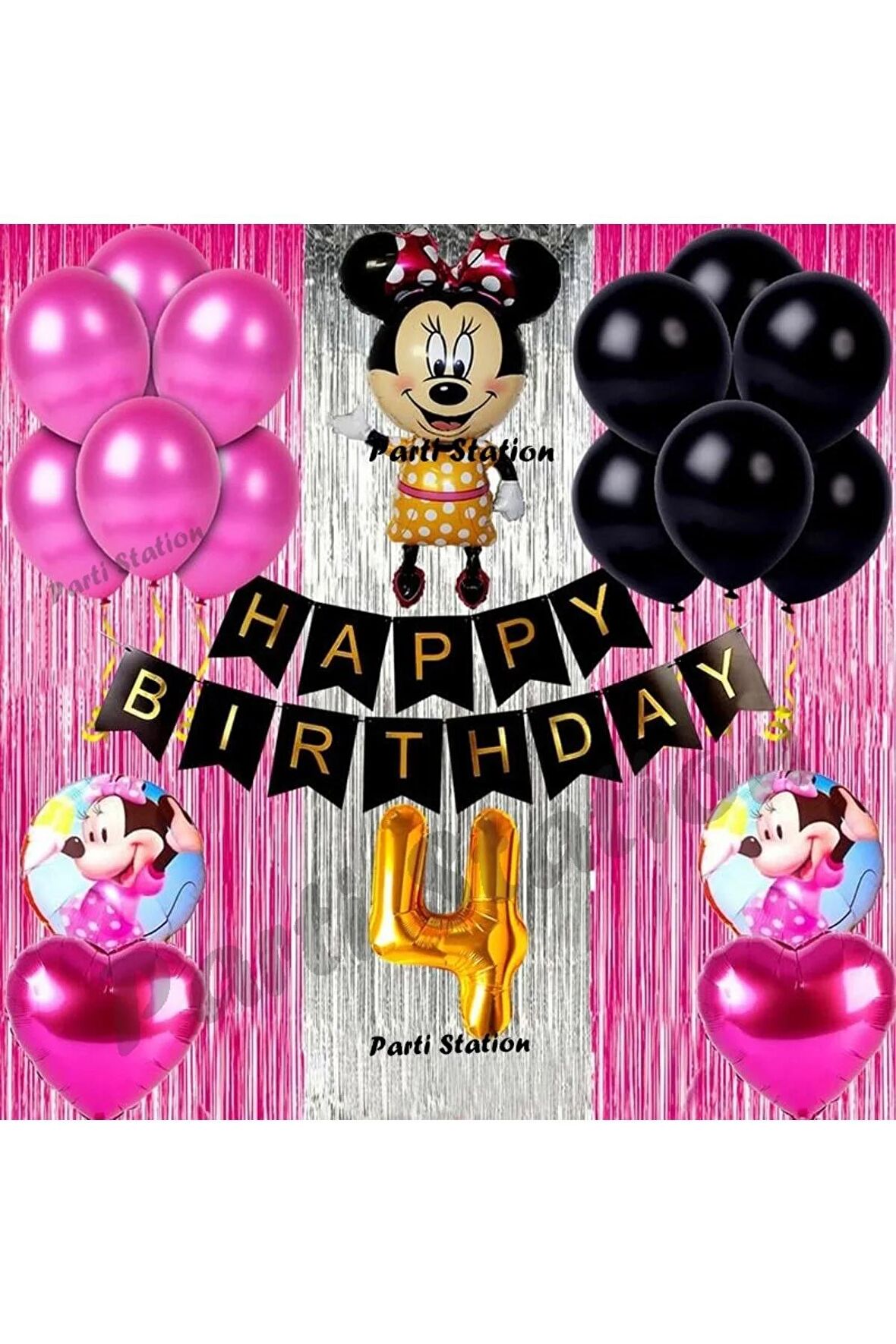 Minnie Mouse Konsept Doğum Günü Balon Set 4 Yaş Minnie Mouse Tema Parti Balon Set