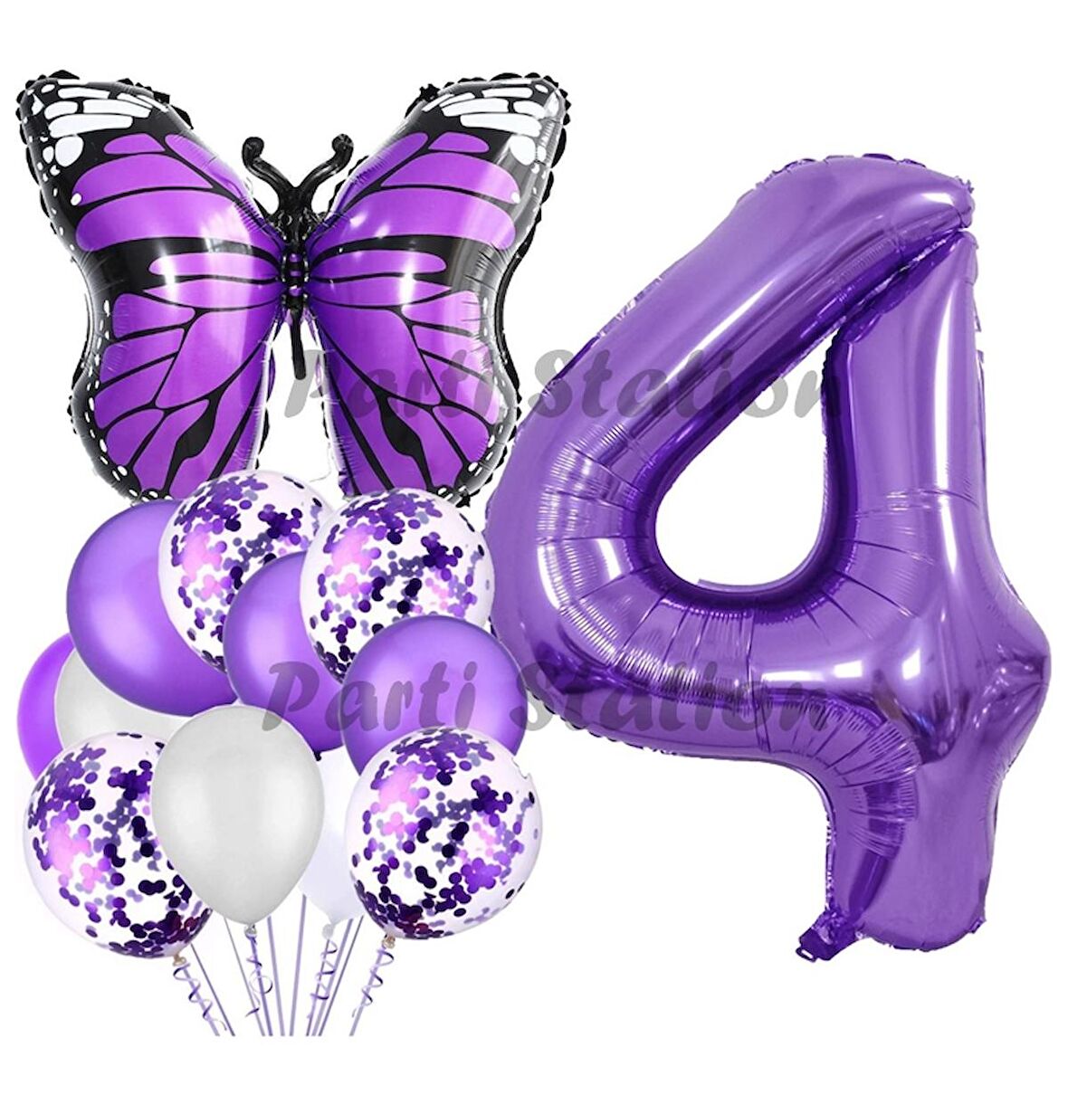 Mor Kelebek Konsept 4 Yaş Balon Set Butterfly Kelebek Mor Rakam Balon Parti Doğum Günü Balon Set
