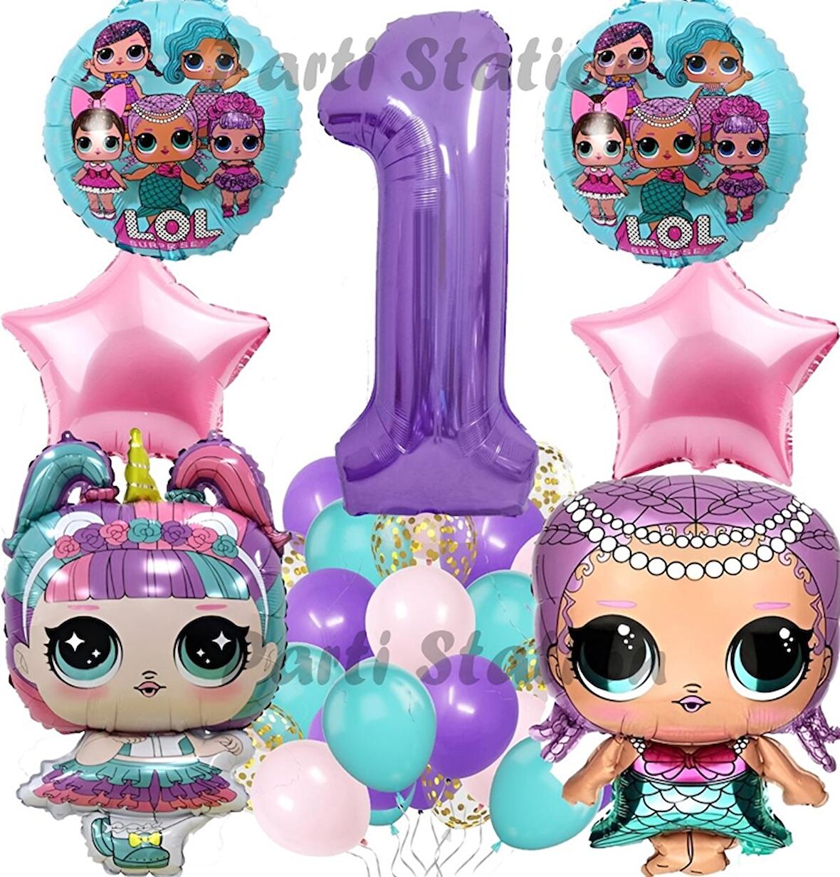 LOL Surprise Konsept 1 Yaş Balon Set Unicorn LOL Bebek Mor Rakam Balon Parti Doğum Günü Balon Set