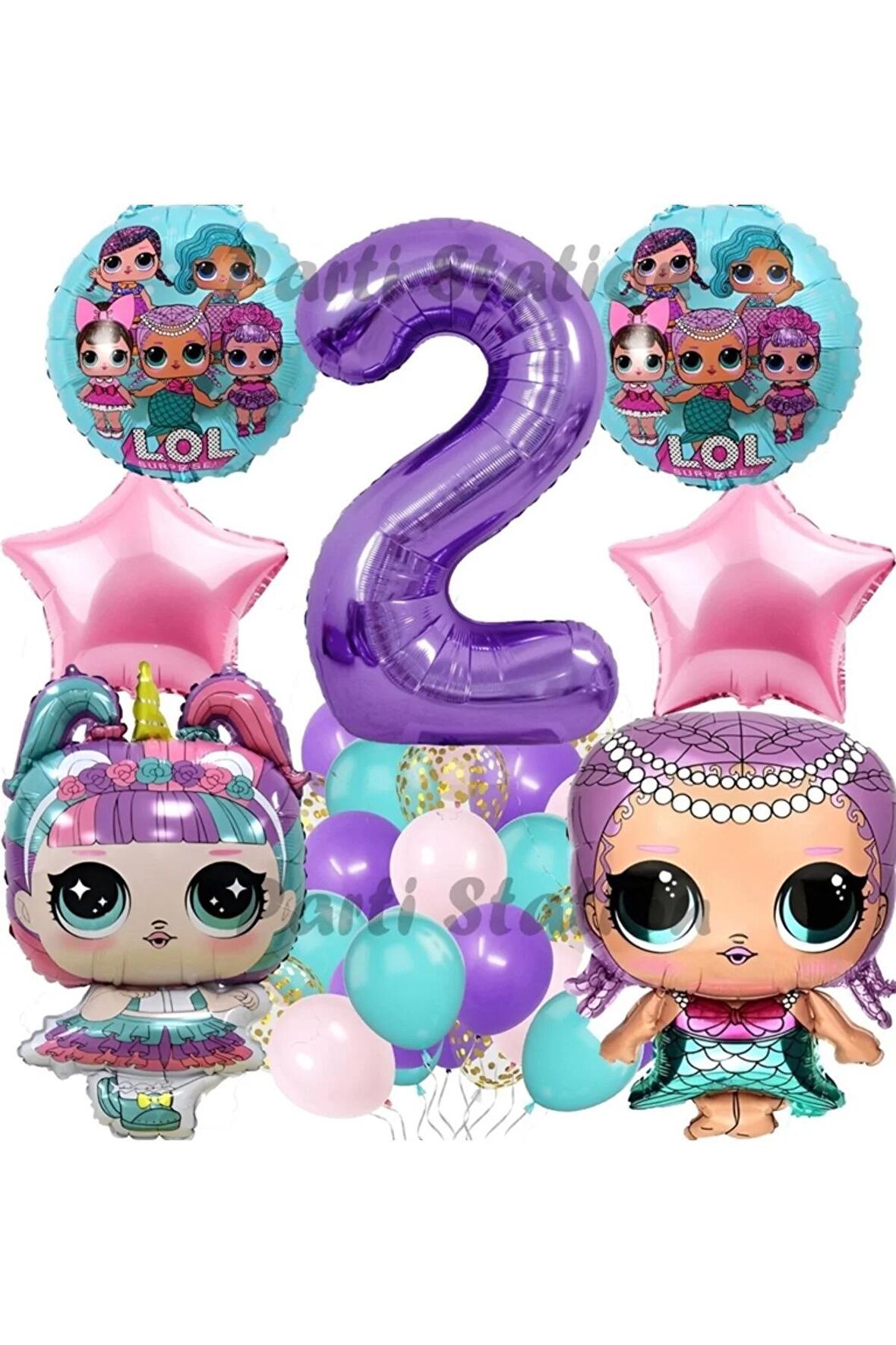 Konsept 2 Yaş Balon Set Unicorn Mor Rakam Balon Parti Doğum Günü Balon Set