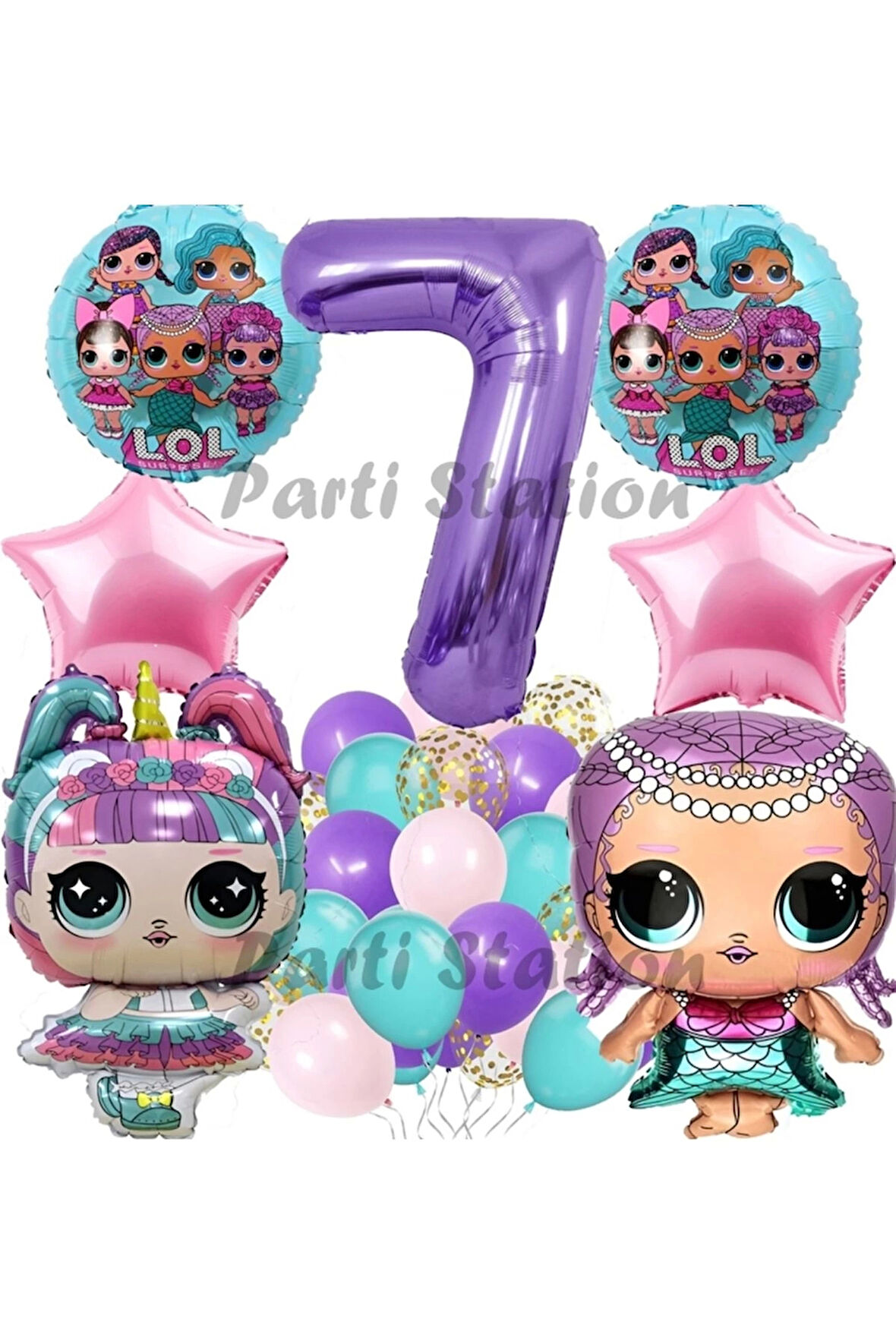 Surprise Konsept 6 Yaş Balon Set Unicorn LOL Bebek Mor Rakam Balon Parti Doğum Günü Balon Set
