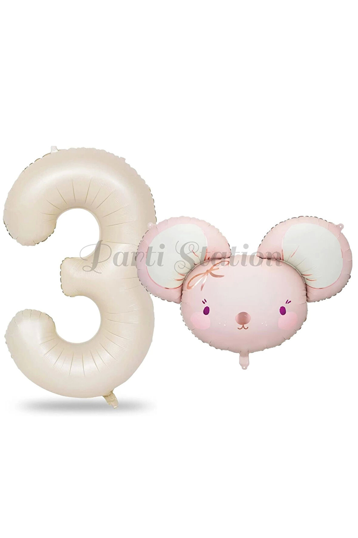 Pink Mouse 2 Yaş Balon Set Sevimli Pembe Fare Konsept Balon ve Rengarenk Rakam Balon Hamster Balon