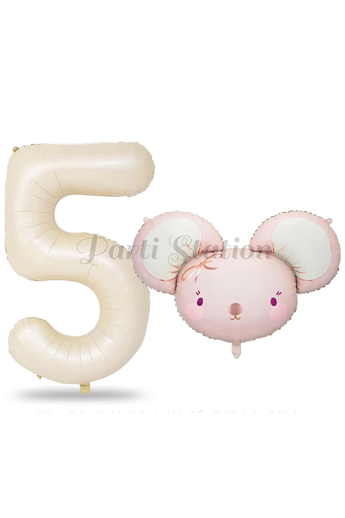 Pink Mouse 2 Yaş Balon Set Sevimli Pembe Fare Konsept Balon ve Rengarenk Rakam Balon Hamster Balon