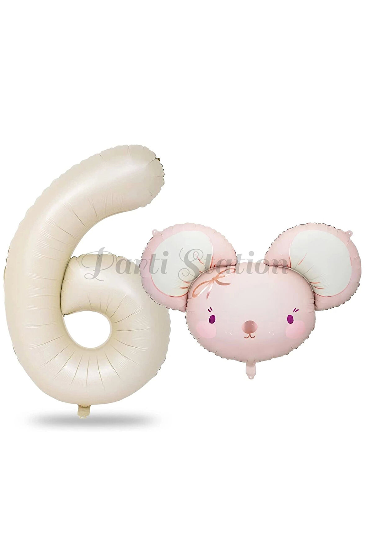 Pink Mouse 2 Yaş Balon Set Sevimli Pembe Fare Konsept Balon ve Rengarenk Rakam Balon Hamster Balon