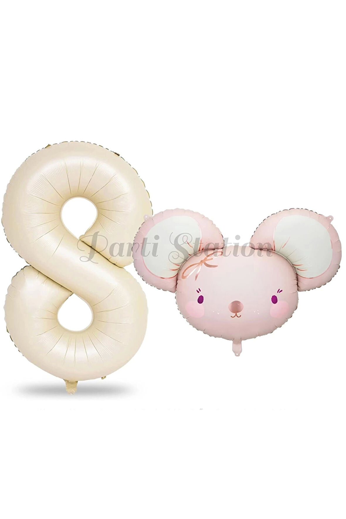 Pink Mouse 2 Yaş Balon Set Sevimli Pembe Fare Konsept Balon ve Rengarenk Rakam Balon Hamster Balon