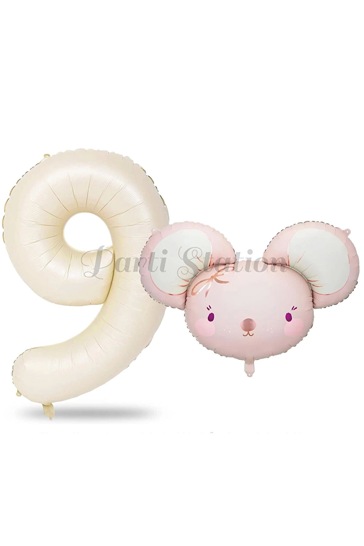 Pink Mouse 2 Yaş Balon Set Sevimli Pembe Fare Konsept Balon ve Rengarenk Rakam Balon Hamster Balon