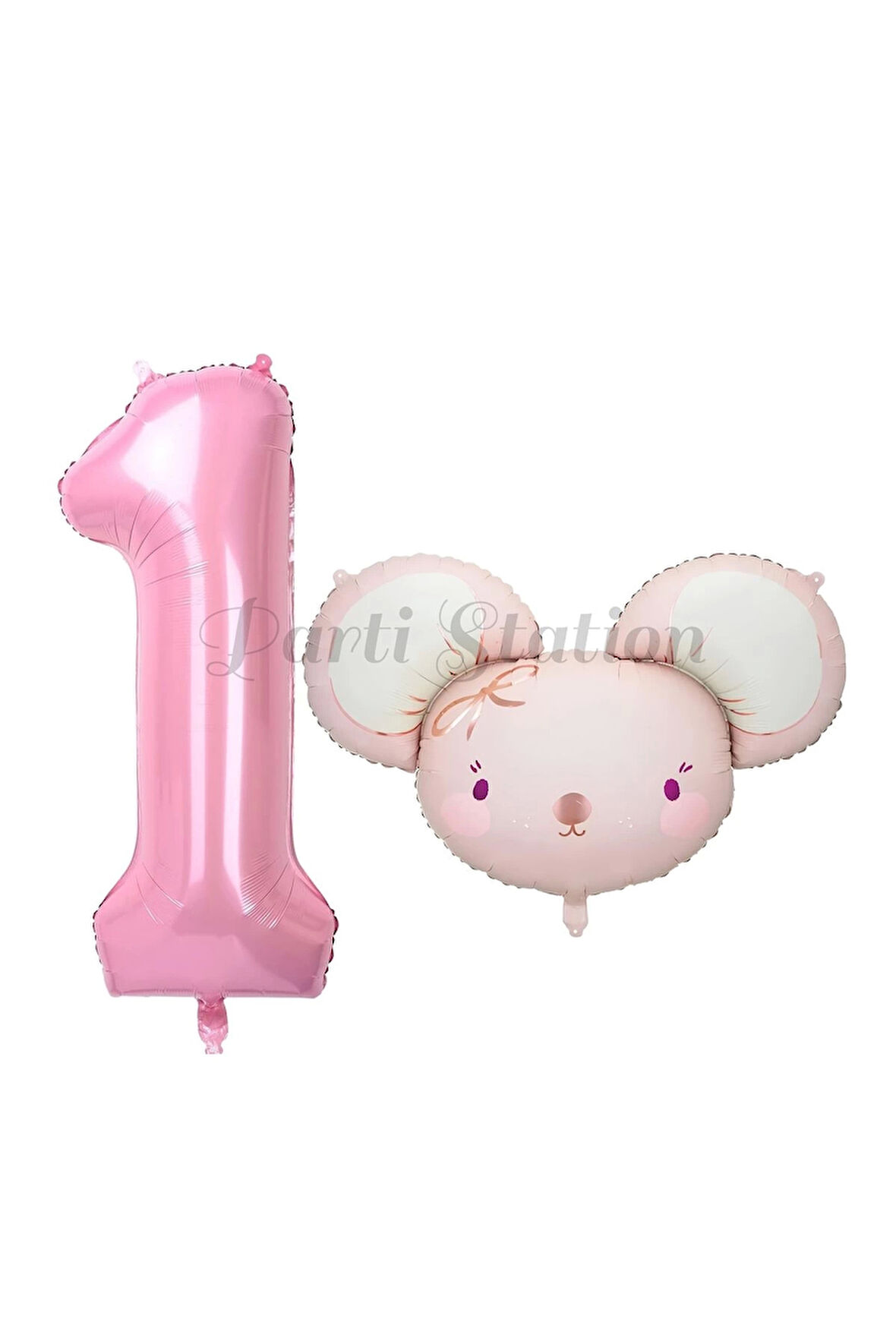 Pink Mouse 1 Yaş Balon Set Sevimli Pembe Fare Konsept Balon ve Pembe Rakam Balon Hamster Balon