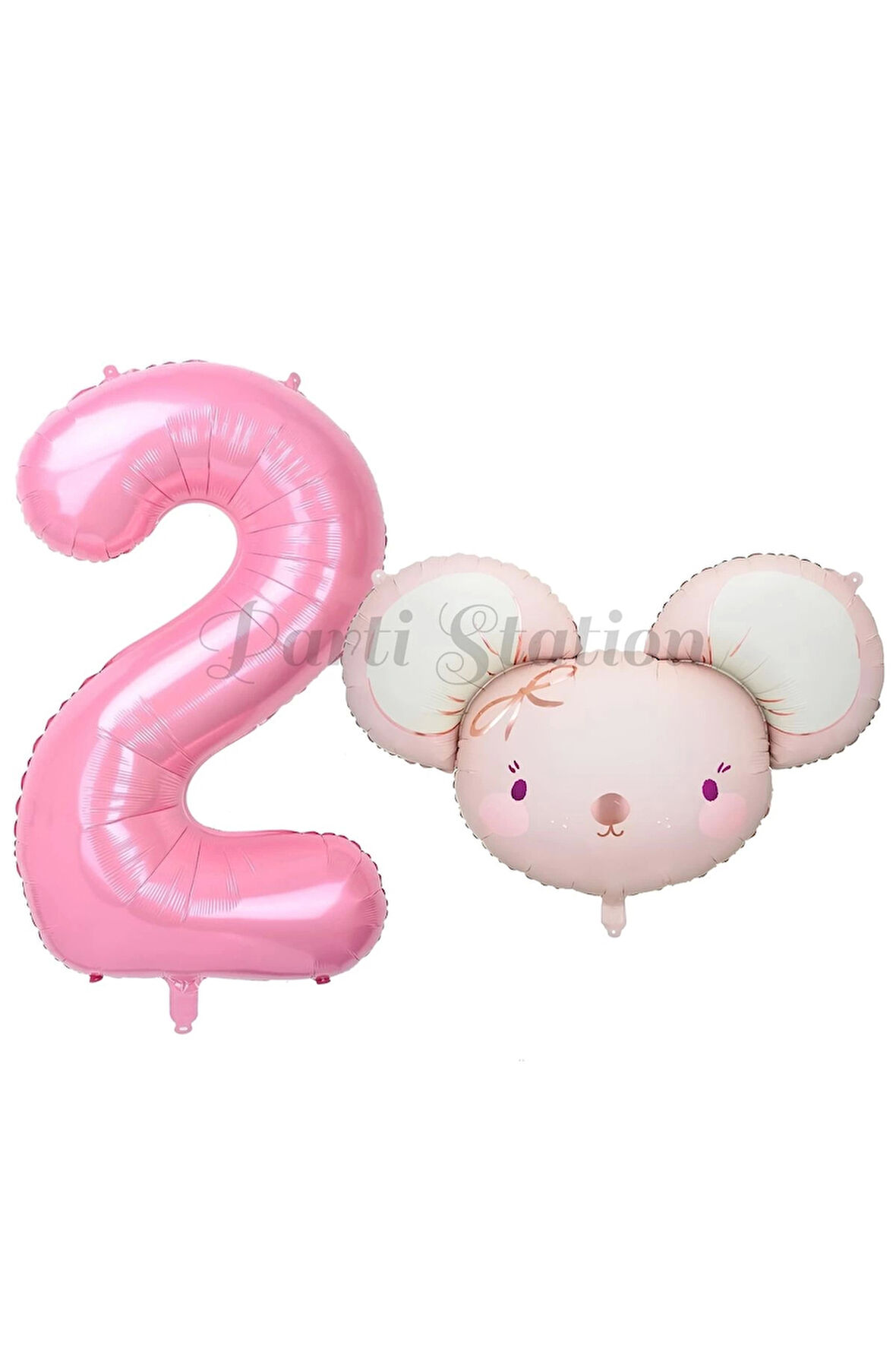 Pink Mouse 1 Yaş Balon Set Sevimli Pembe Fare Konsept Balon ve Pembe Rakam Balon Hamster Balon