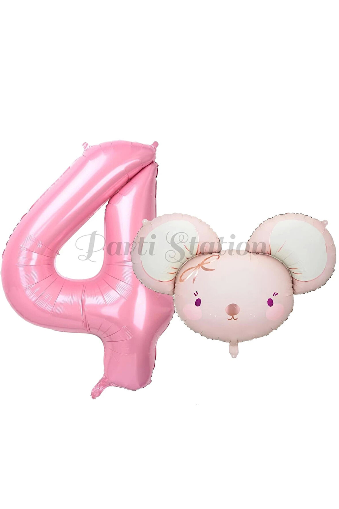 Pink Mouse 1 Yaş Balon Set Sevimli Pembe Fare Konsept Balon ve Pembe Rakam Balon Hamster Balon