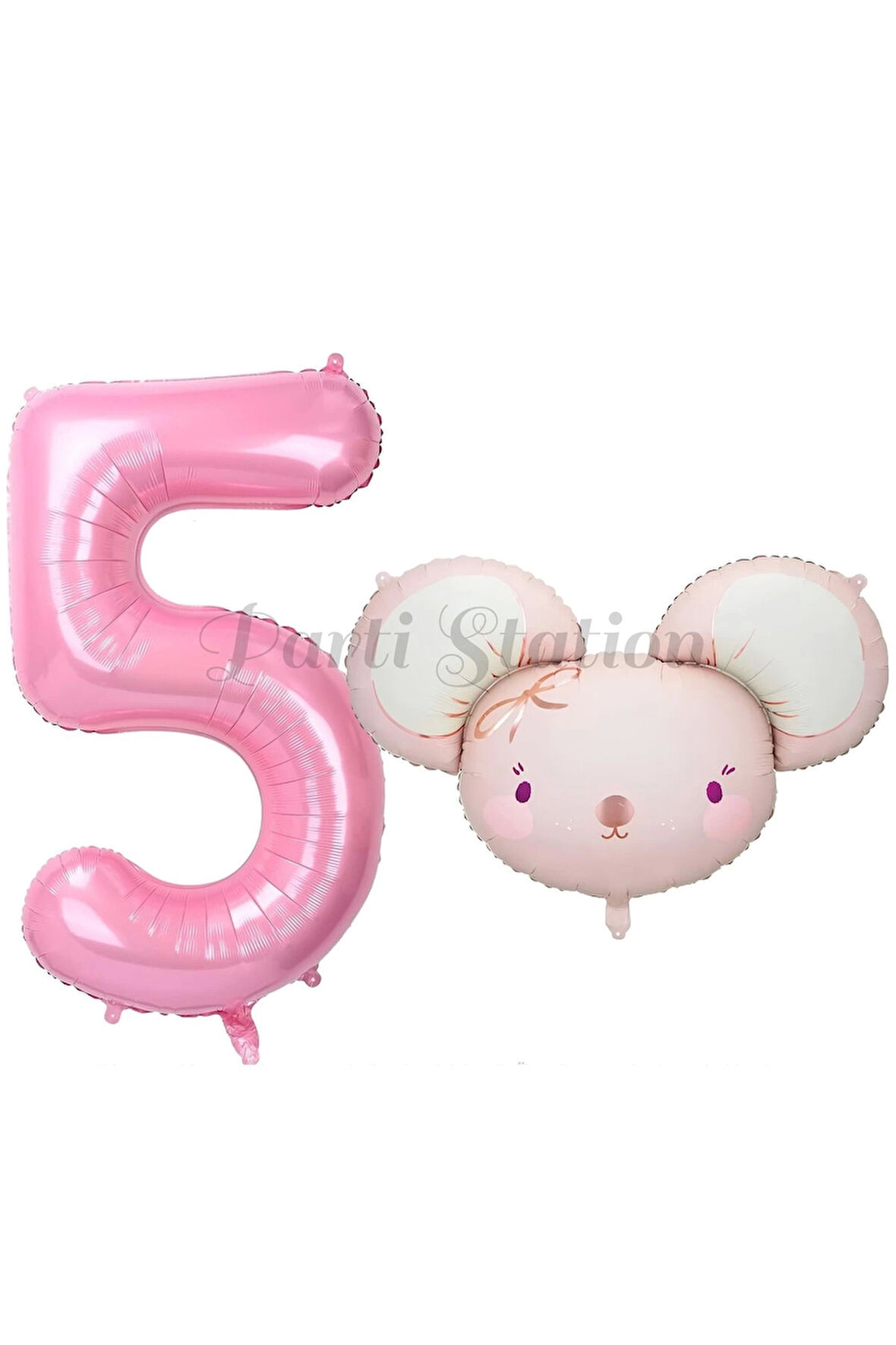 Pink Mouse 1 Yaş Balon Set Sevimli Pembe Fare Konsept Balon ve Pembe Rakam Balon Hamster Balon