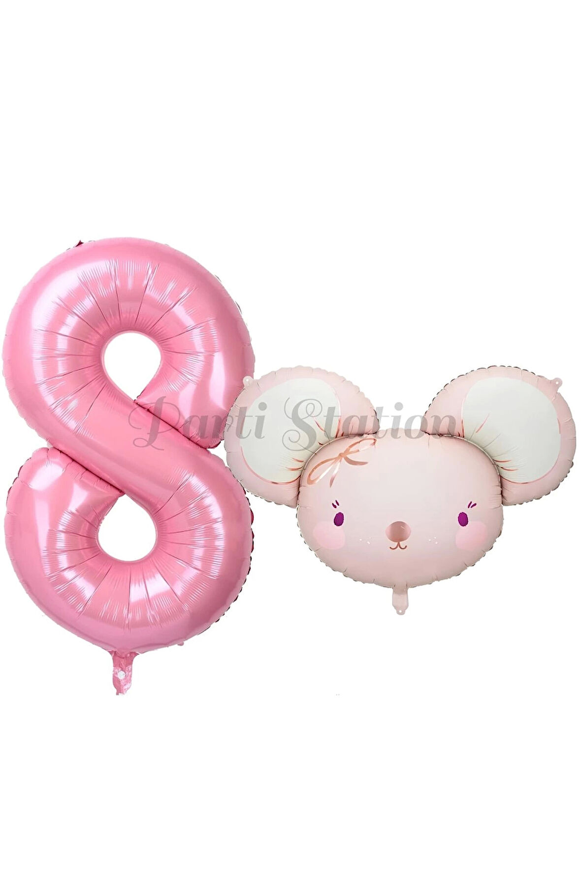 Pink Mouse 1 Yaş Balon Set Sevimli Pembe Fare Konsept Balon ve Pembe Rakam Balon Hamster Balon