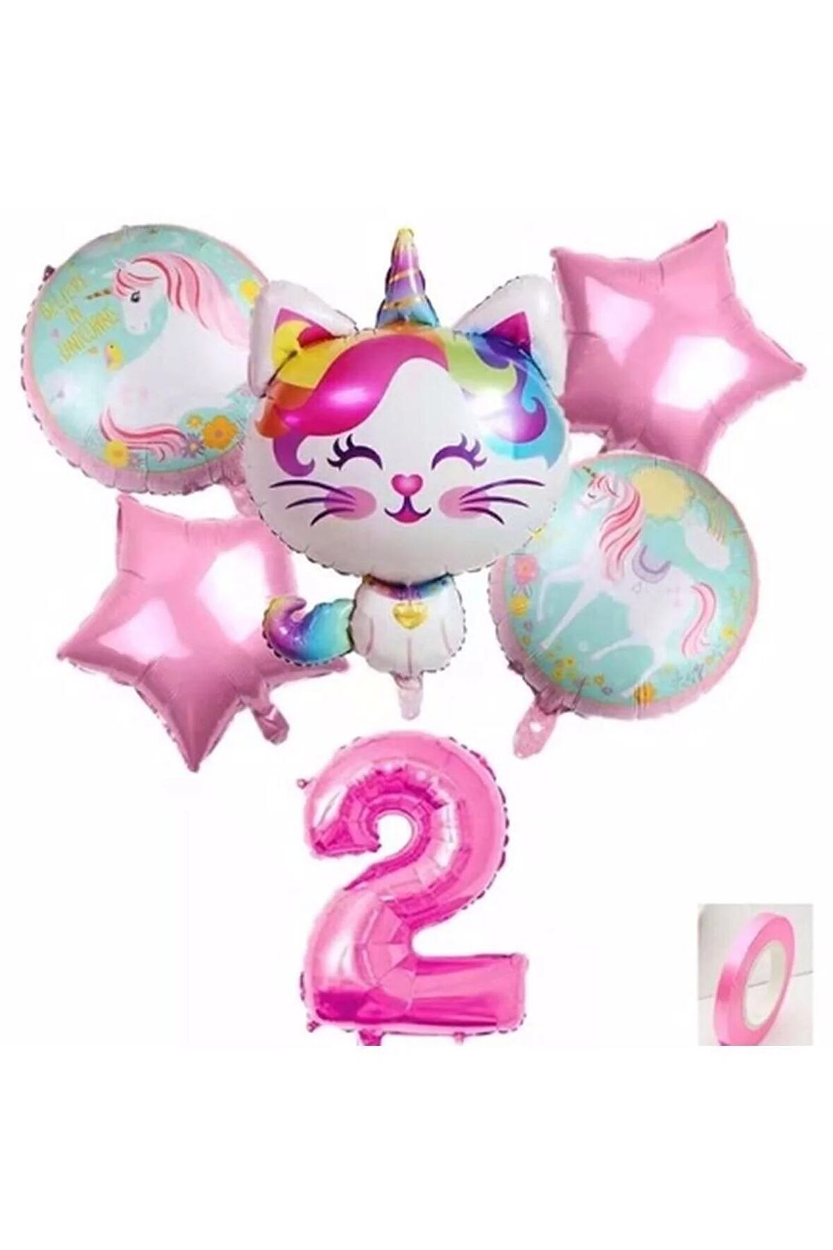 Unicorn Kedi Kitty Konsept 2 Yaş Balon Unicorn Konsept Doğum Günü Set Yaş Balon Set