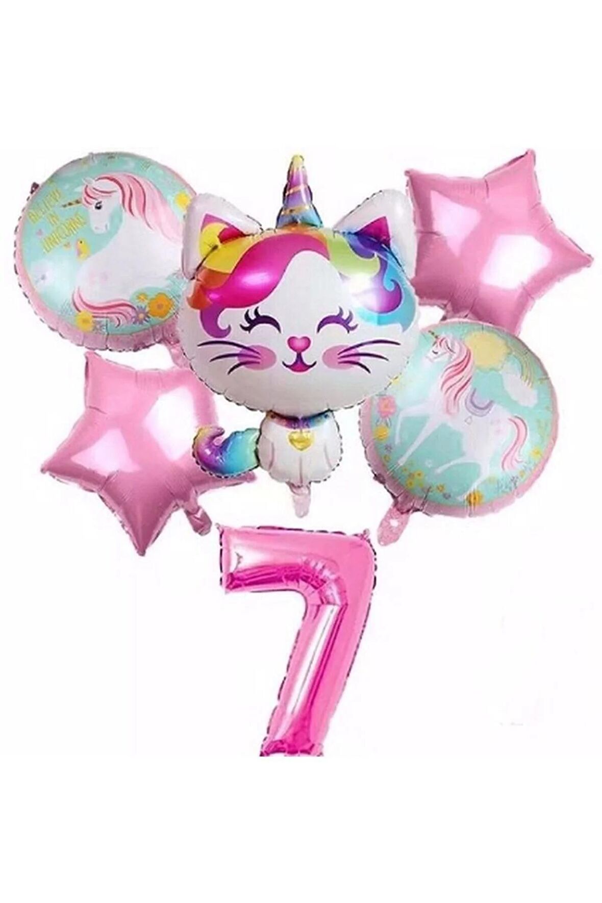 Unicorn Kedi Kitty Konsept 7 Yaş Balon Unicorn Konsept Doğum Günü Set Yaş Balon Set