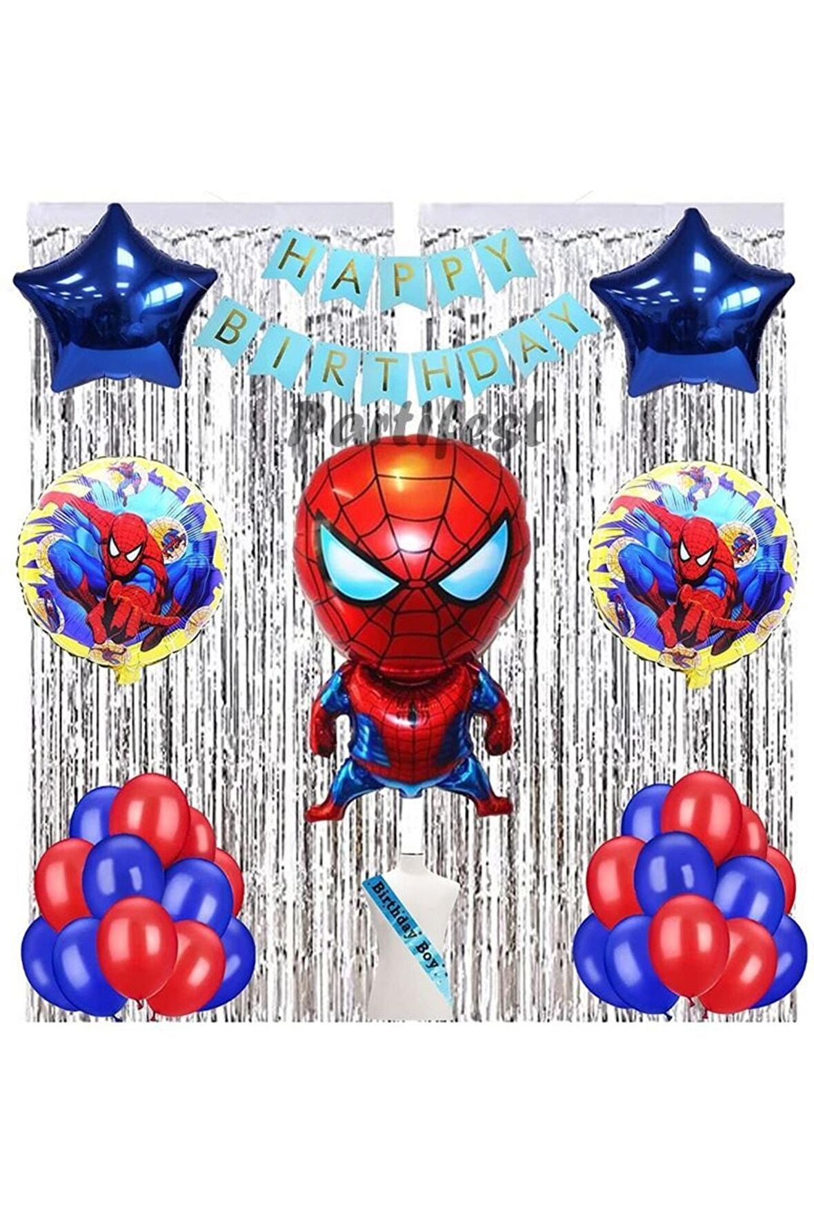 Spiderman Örümcek Adam Balon Set Balon Folyo Set Spiderman Konsept Doğum Günü Set Yaş Balon