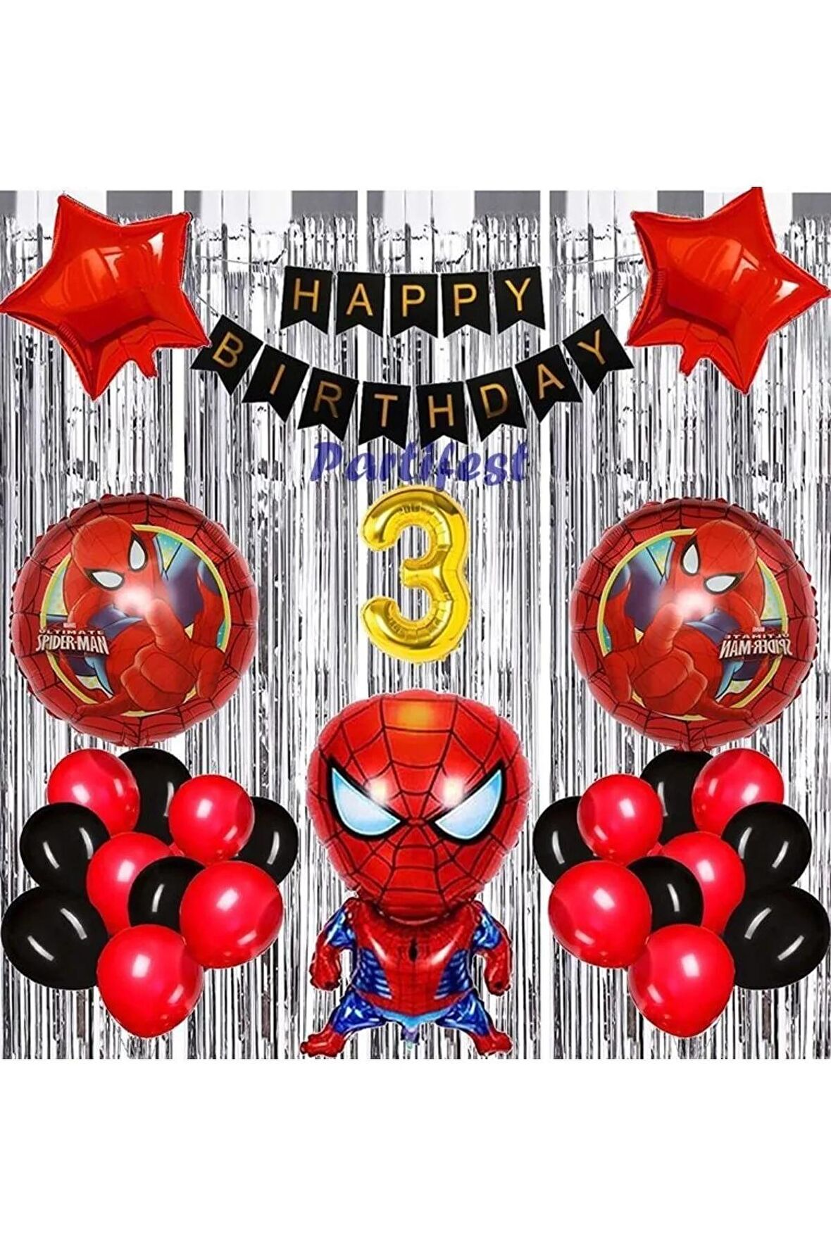 Spiderman Örümcek Adam 3 Yaş Balon Set Balon Folyo Set Spiderman Konsept Doğum Günü Set Yaş Balon