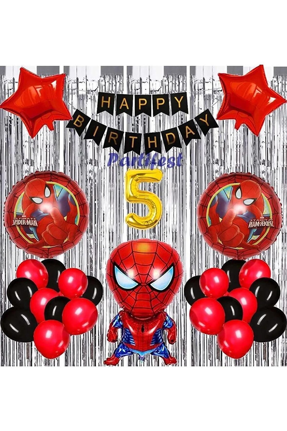Spiderman Örümcek Adam Balon Set Balon Folyo Set Spiderman Konsept Doğum Günü Set 5 Yaş Balon
