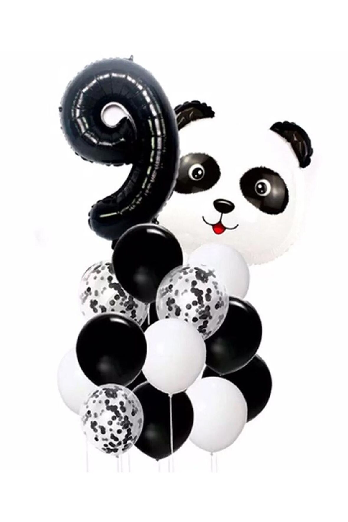 Panda 9 Yaş Balon Set Yıldız Balon Folyo Set Konsept Doğum Günü Set Yaş Balon Set