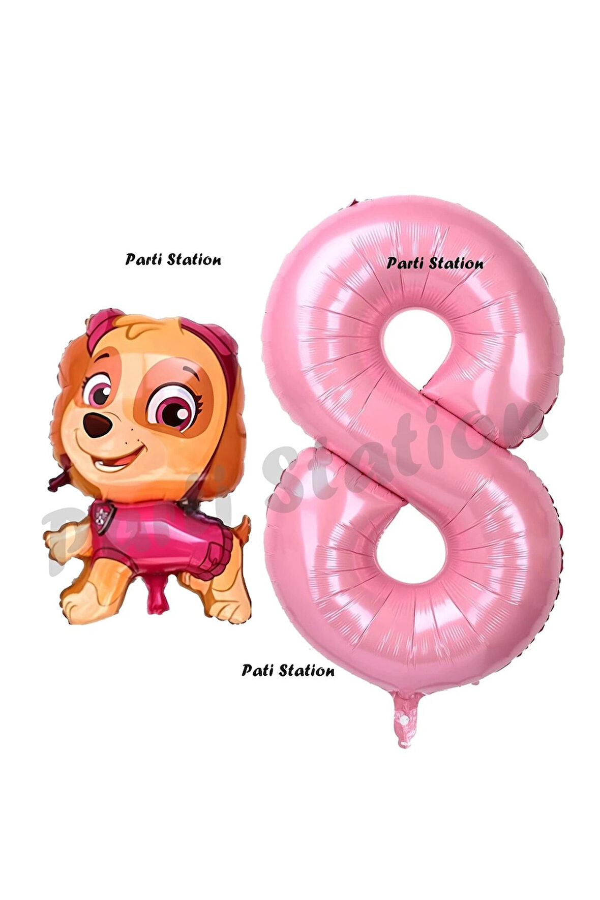 Paw Patrol Skye 8 Yaş Balon ve Pembe Rakam Balon Doğum Günü Parti Set