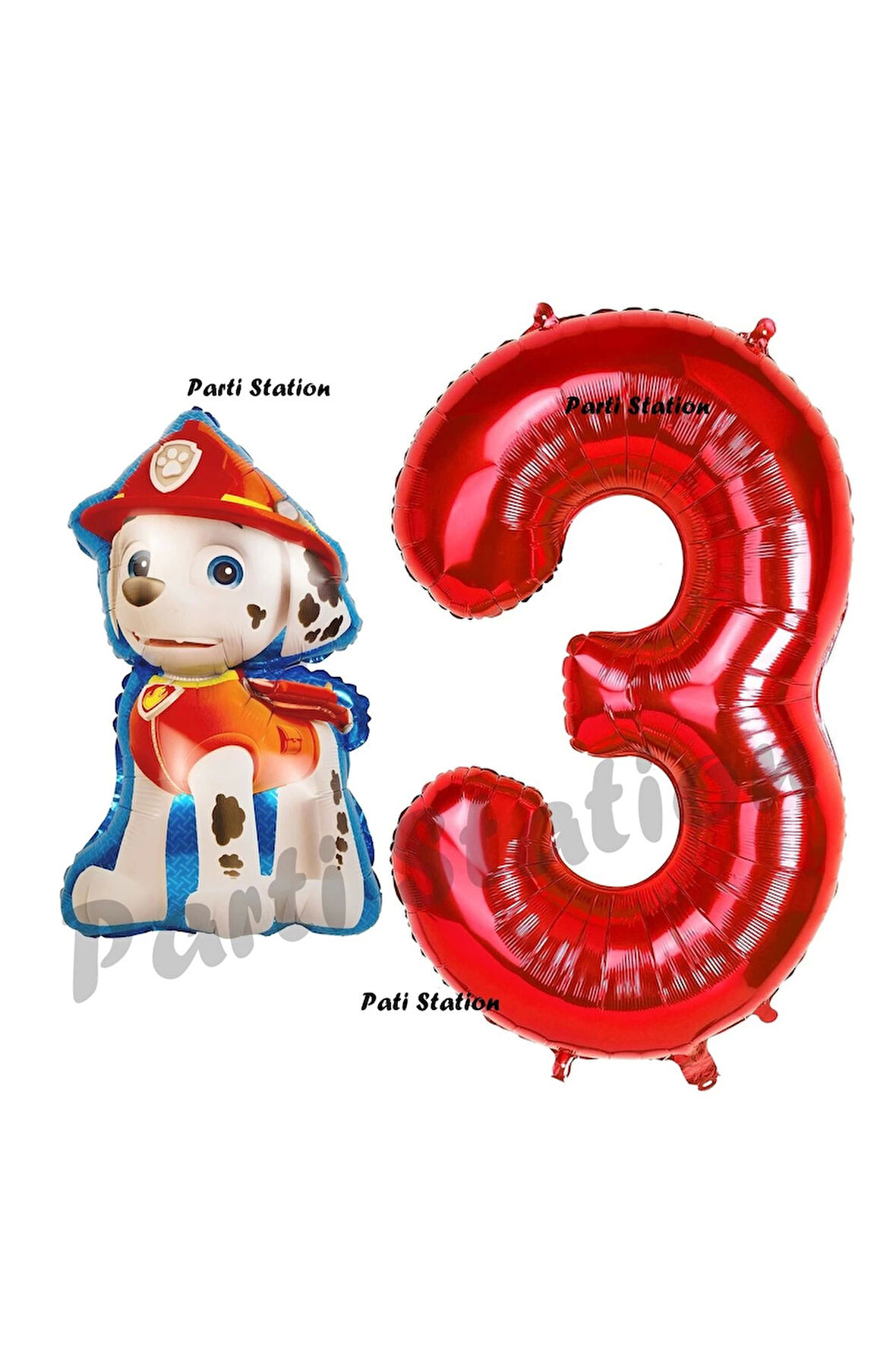 Paw Patrol İtfaiye Köpek Marshall 2 Yaş Balon ve Kırmızı Rakam Balon Doğum Günü Set