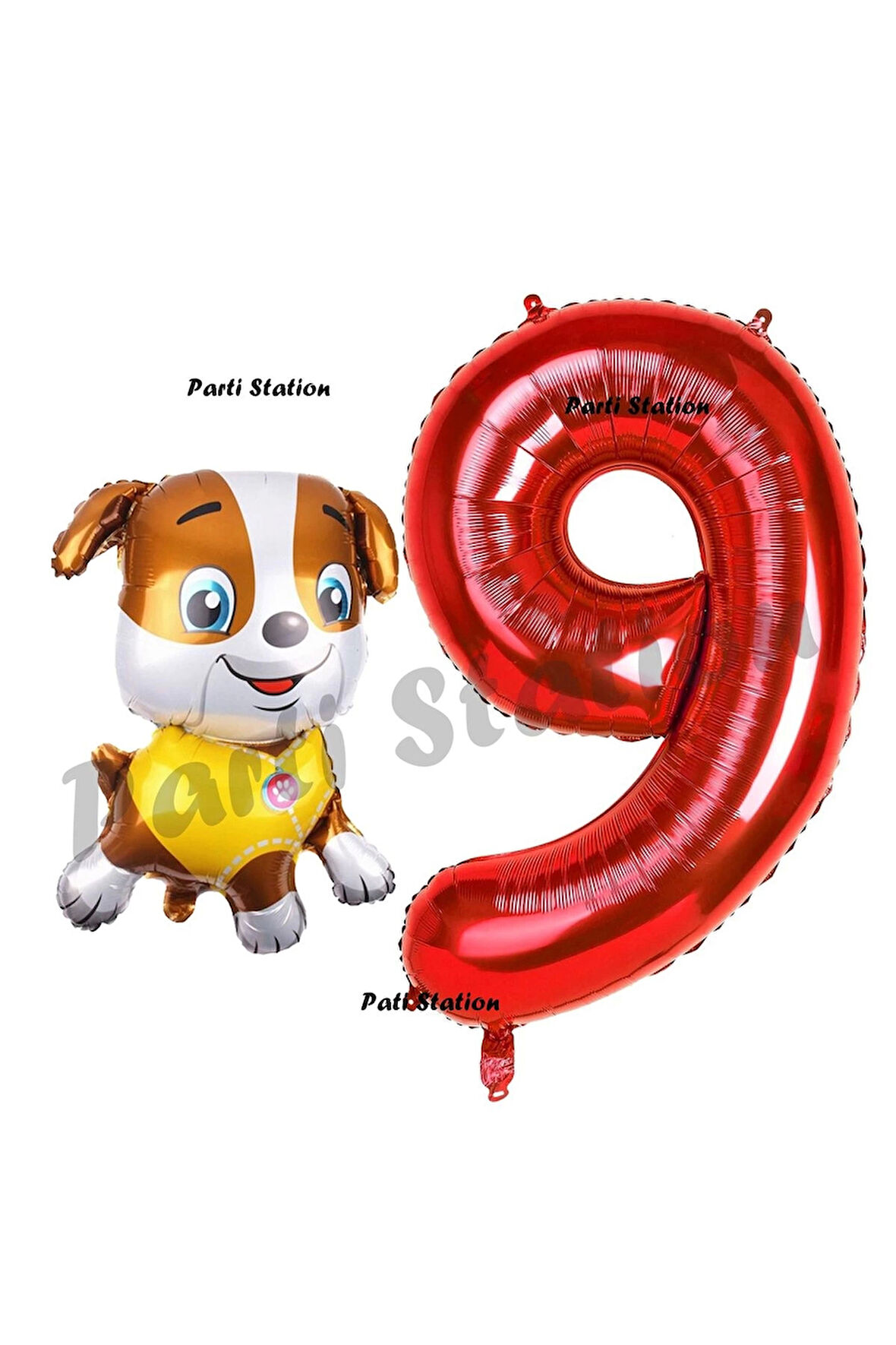 Paw Patrol inşaat Köpek Rubble 7 Yaş Balon ve Kırmızı Rakam Balon Doğum Günü Parti Set