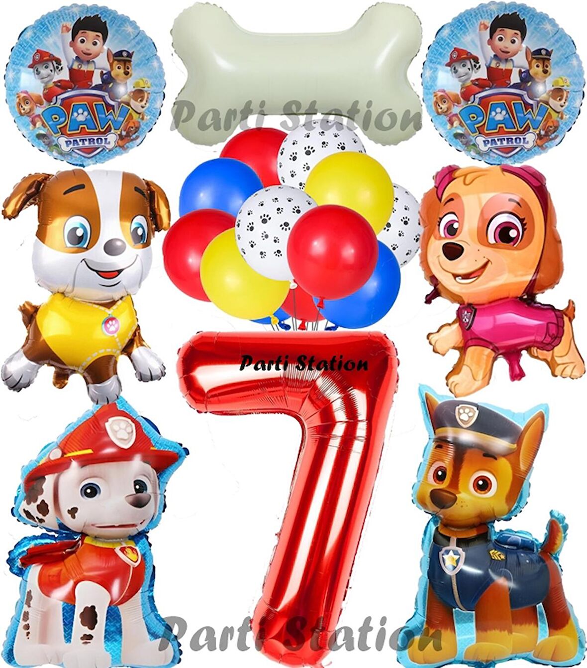 Paw Patrol 7 Yaş Balon Set Paw Petrol Marshall Chase Skye Rubble Doğum Günü Parti Folyo Balon Seti
