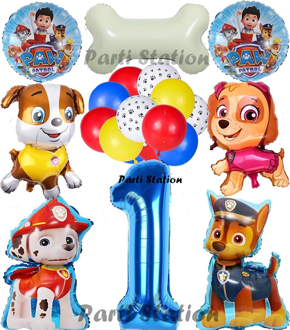 Paw Patrol 1 Yaş Balon Set Paw Petrol Marshall Chase Skye Rubble Doğum Günü Parti Folyo Balon Seti